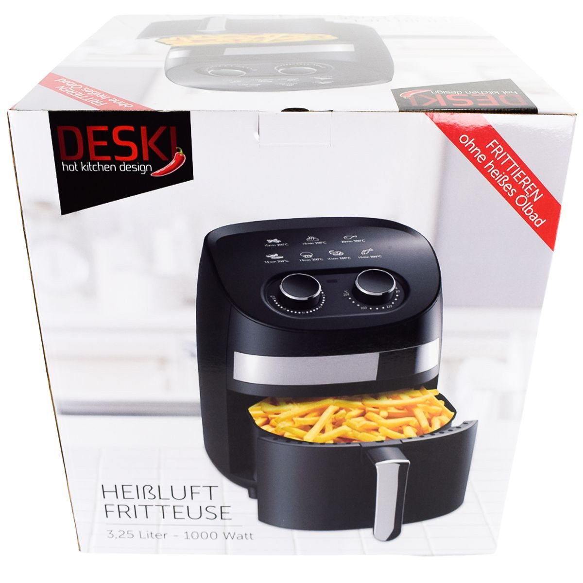 DESKI Heißluftfritteuse, 1000 W, einstellbar