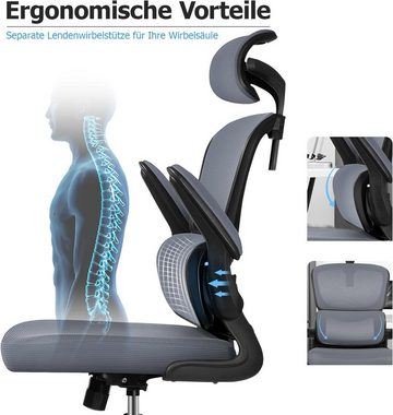 Razzor Bürostuhl (Computerstuhl mit Hochklappbaren Armlehnen), Ergonomisch, Schreibtischstuhl aus Netz mit Neigungsfunktion 90°-135°