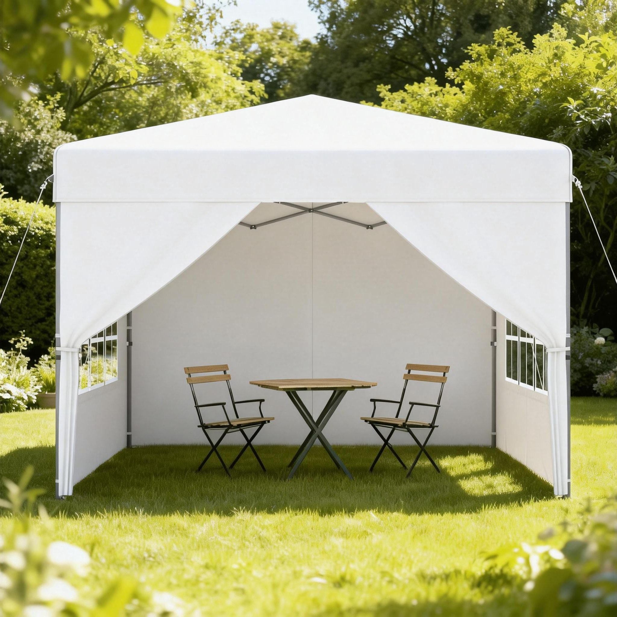 FIVMEN Partyzelt Pop Up Pavillon 2.5x2.5m Stabil Faltpavillon mit 4 Seitenwänden, Partyzelt Faltbar für Hochzeit Innenhof Höheverstellbar 240-260cm