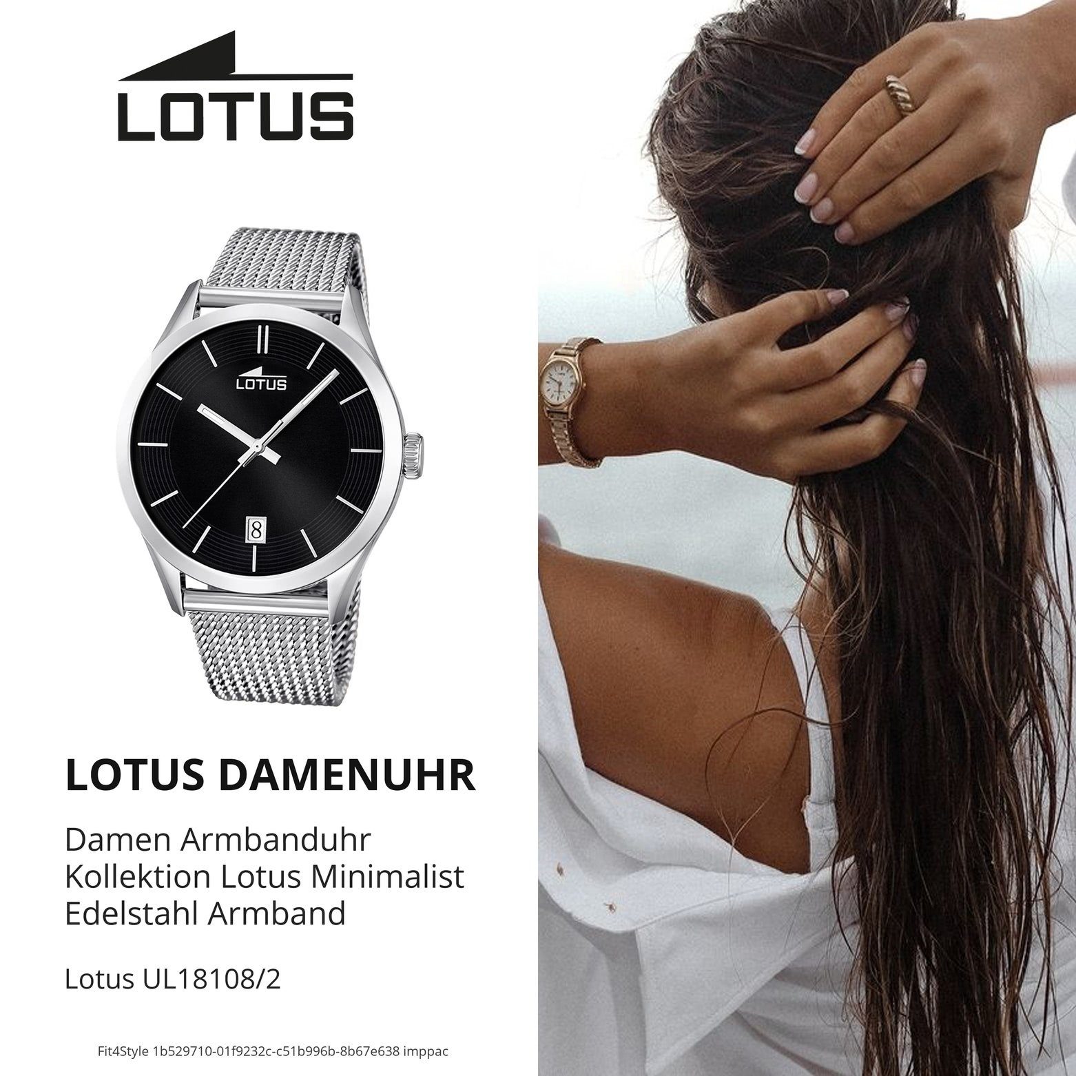 Stahl, (ca. Herren silber L18108/2 groß Uhr Damen, rund, Lotus Elegant Edelstahlarmband Quarzuhr 43mm) Lotus Armbanduhr Unisex