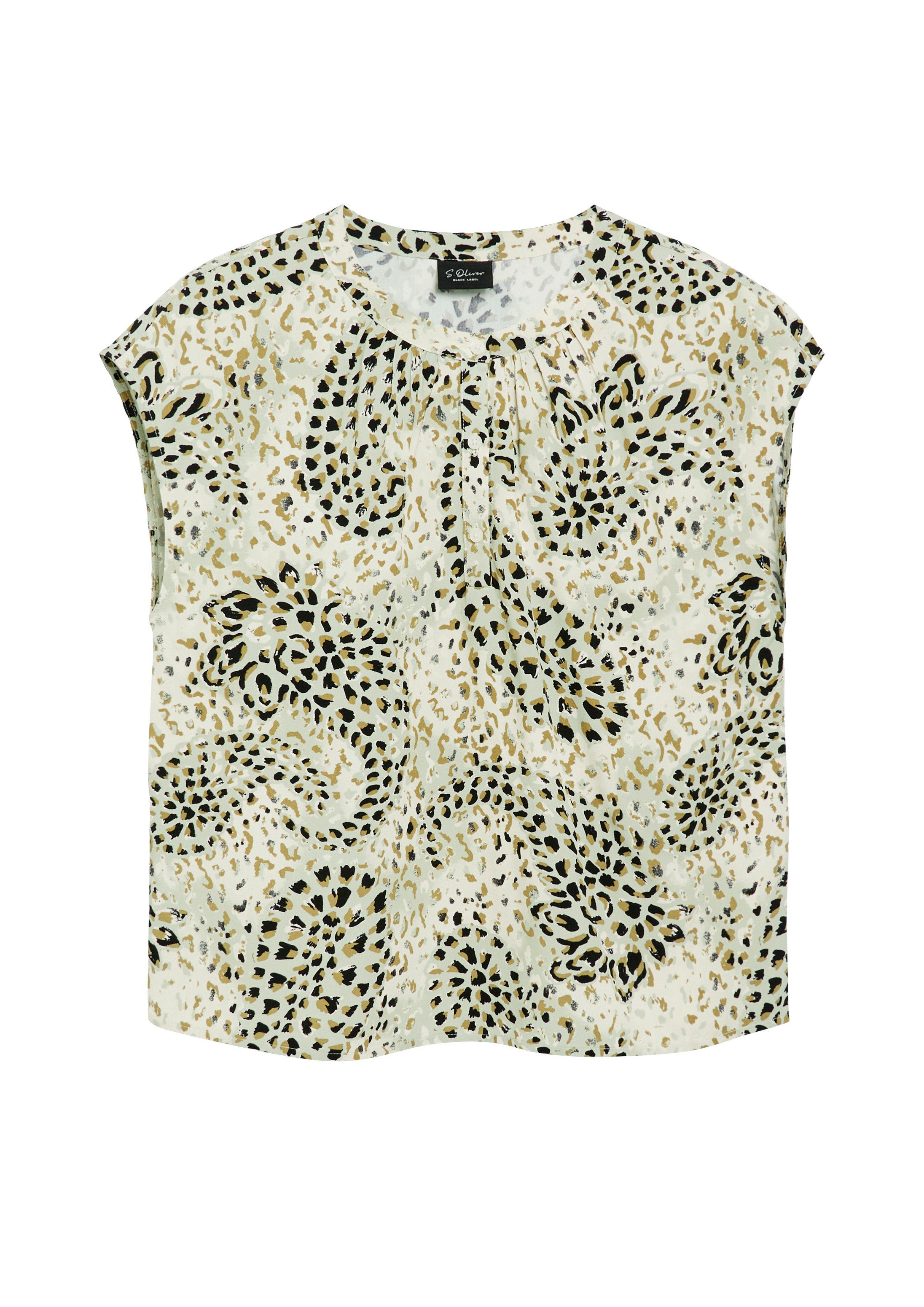s.Oliver Blusentop Bluse Bluse mit All-over-Print und überschnittenen Schultern