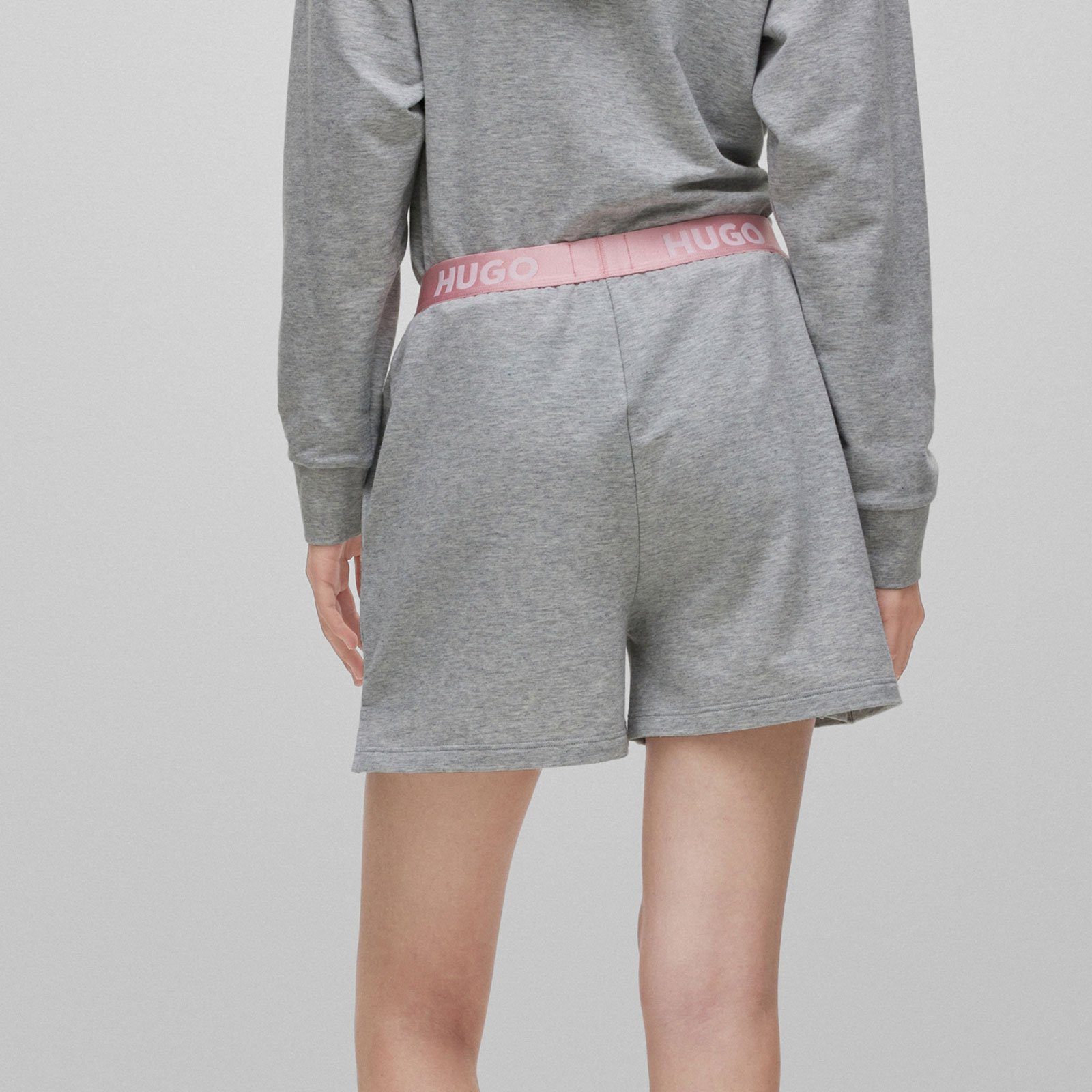 Sporty HUGO Shorts 035 grey mit Shorts Bund Marken-Logos mit Logo sichtbarem