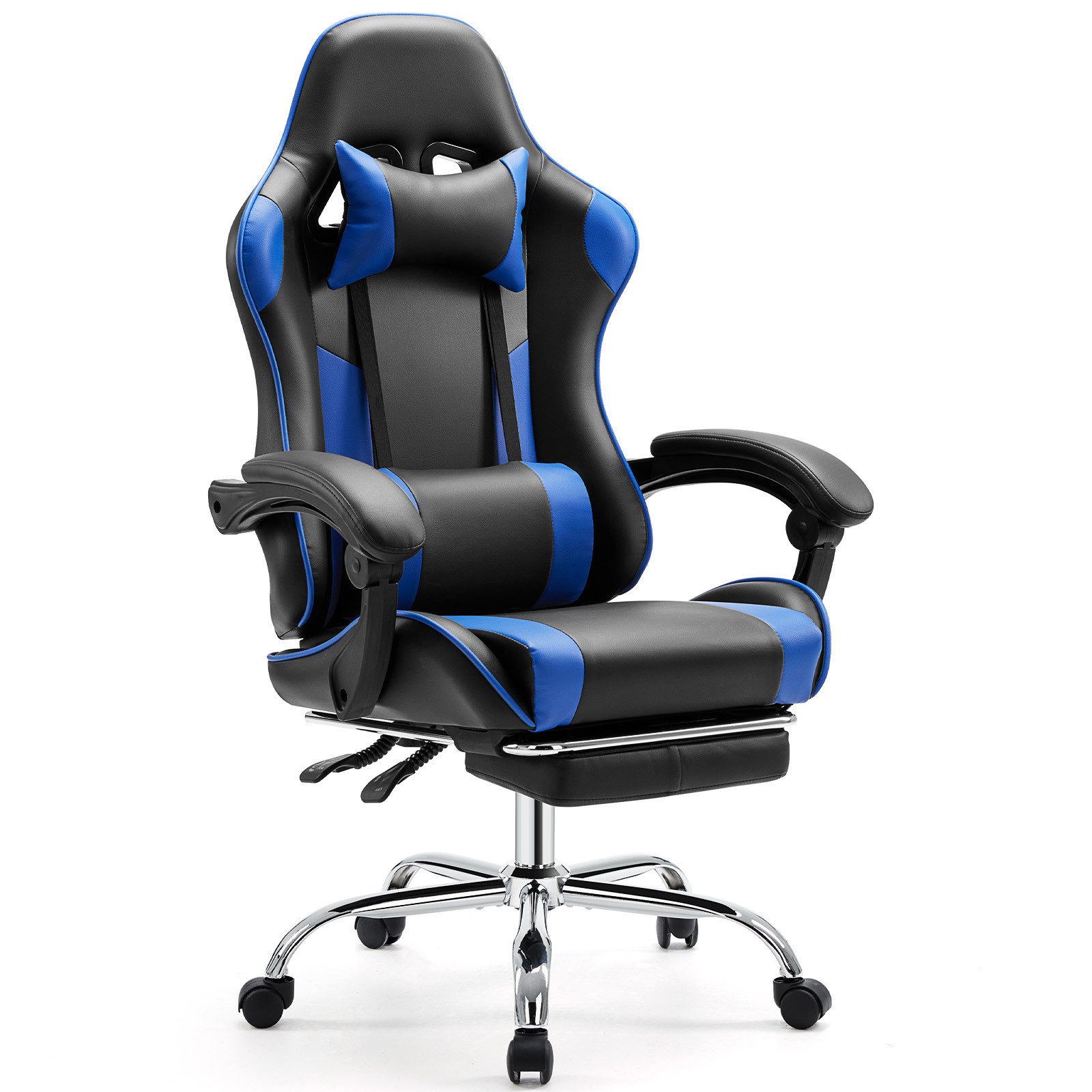 Gaming-Stuhl Ergonomischer Bürostuhl mit Fußstütze Leder Sessel Computerstuhl