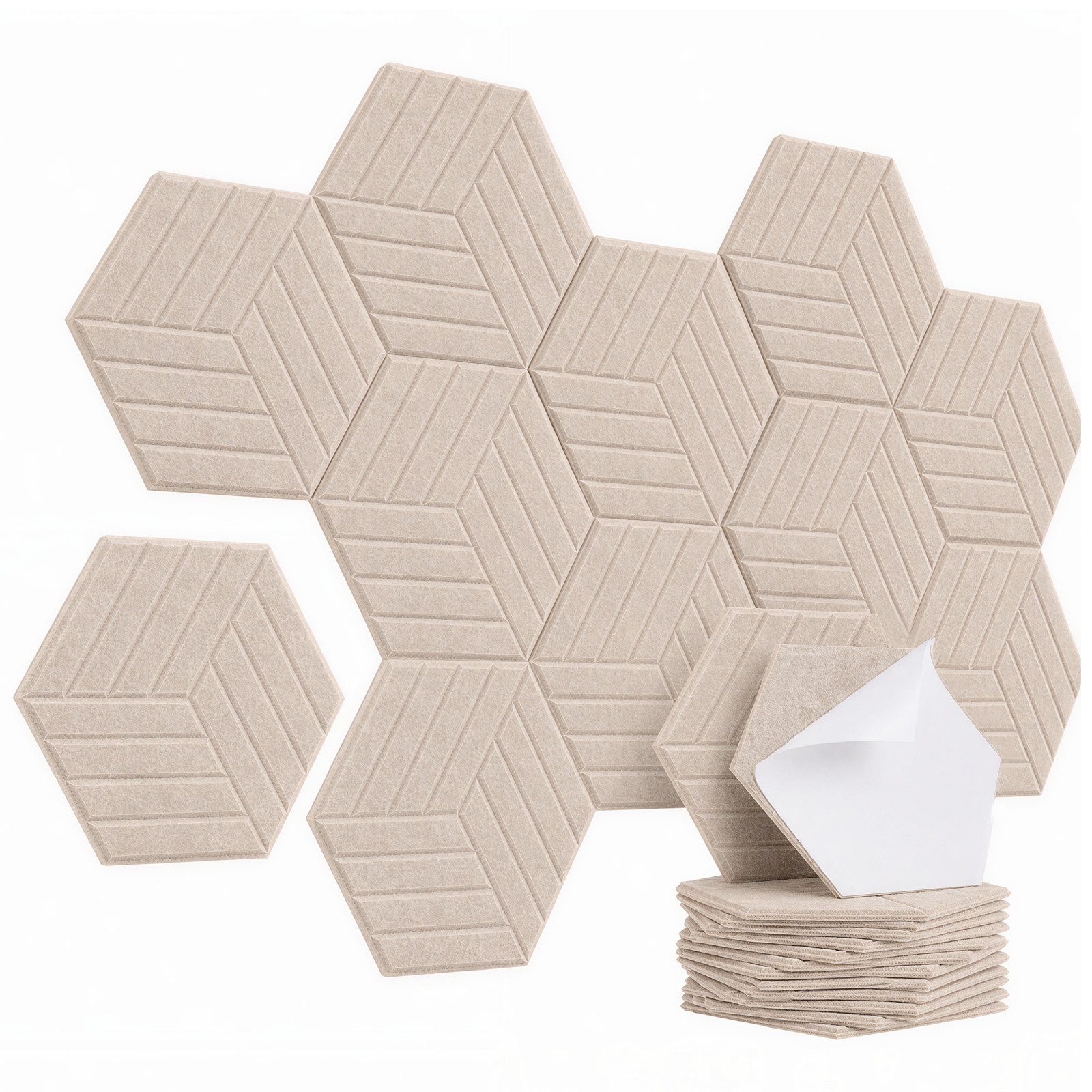 BlingBin Schallschutzpaneel sechseckige Schallschutz Wandpaneele, Akustikpaneele selbstklebend, BxL: 26x30 cm, 0,07 qm, (12er Set, 12-tlg., 300 x 260 mm) 3D Hexagon, Wandpaneele für Studio, Büro und Heimkino