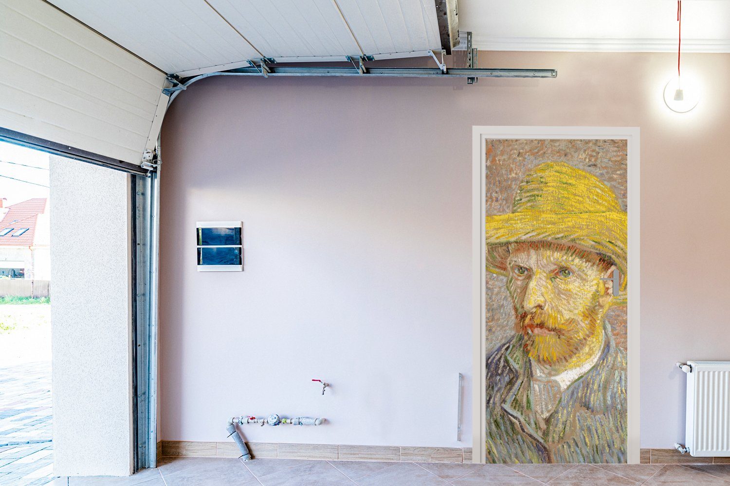 MuchoWow Türtapete Selbstbildnis Vincent mit Türaufkleber, 75x205 Matt, Tür, Gogh, für (1 van bedruckt, - St), cm Fototapete Strohhut