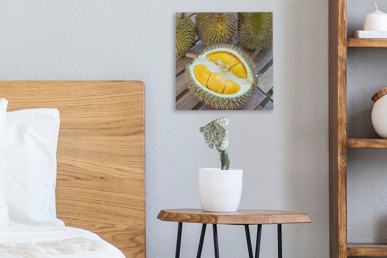 Halbierter Wohnzimmer Bilder (1 Leinwandbild Frucht, OneMillionCanvasses® für Leinwand Schlafzimmer Doerian St), mit ausgestellter