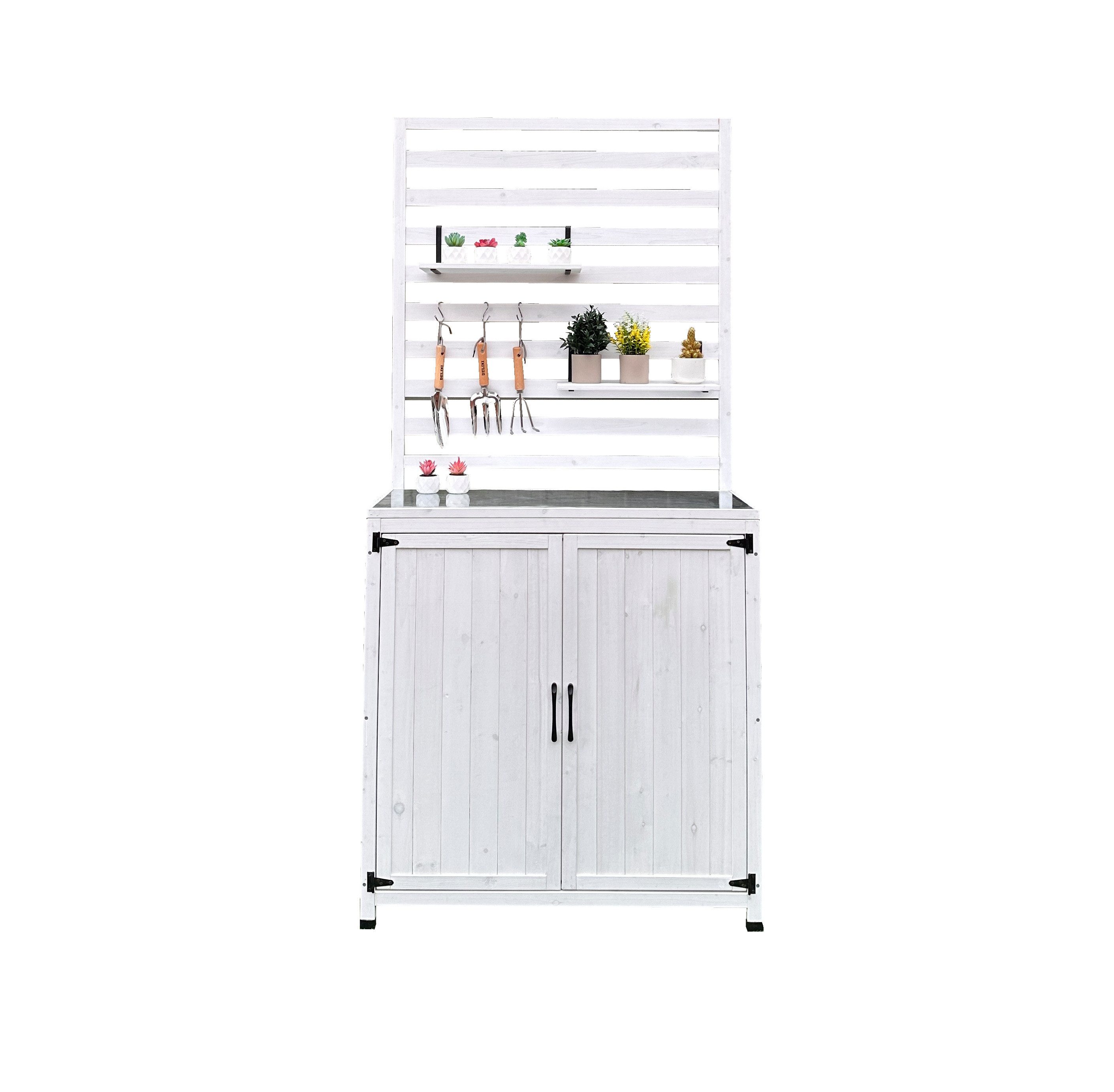 Leco Garten-Geräteschrank Gartenregal THEA, Tannenholz weiß lasiert, BxT: 94x42 cm, Tannenholz