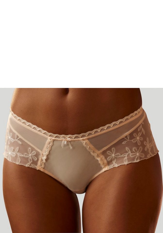 LASCANA Stringpanty aus transparentem Soft-Mesh und extravaganter Stickerei  Spitze