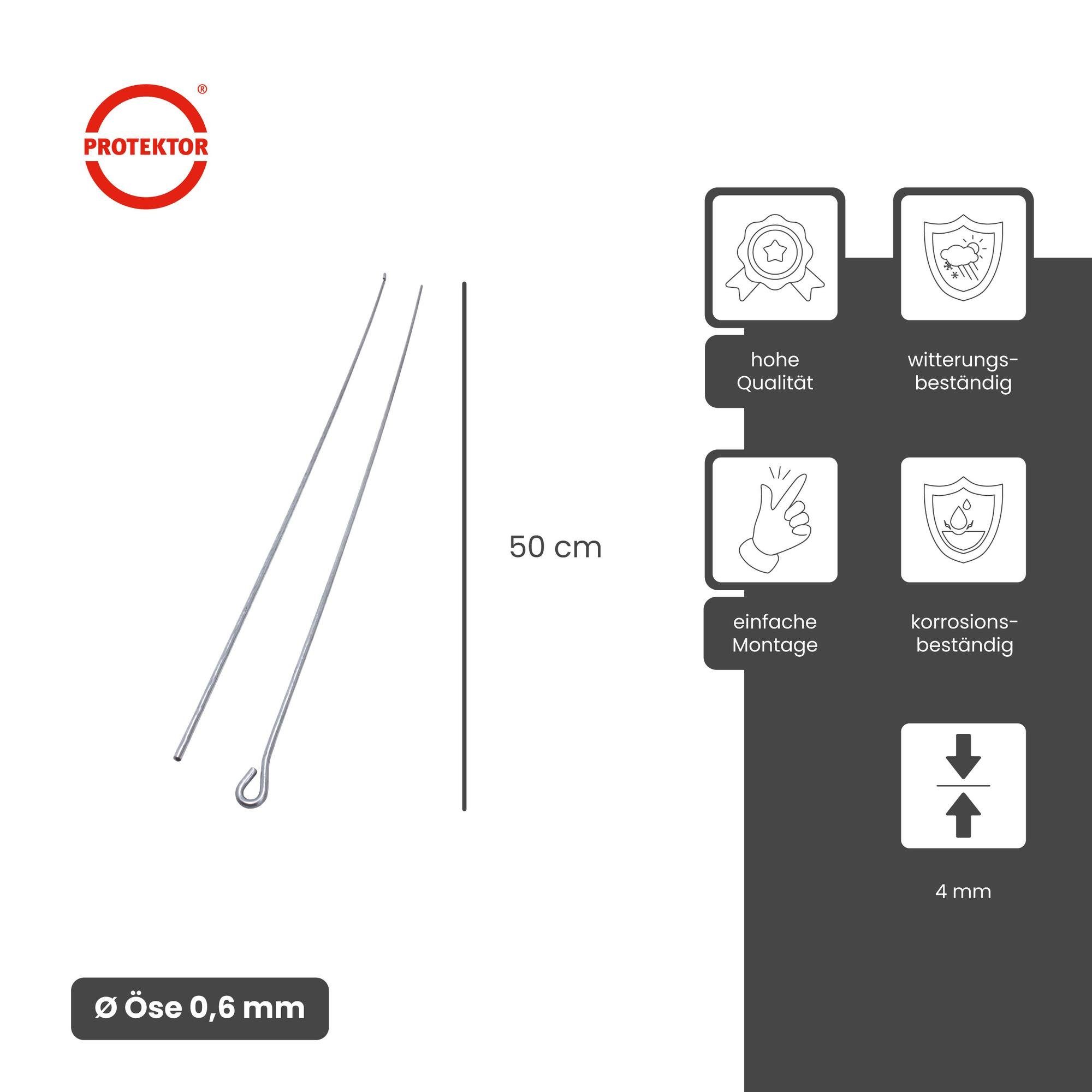PROTEKTOR Profil Abhängedraht mit Öse (500 mm, 100 Stück, silber, 100-St), Mit Öse, Zubehör Deckenprofile