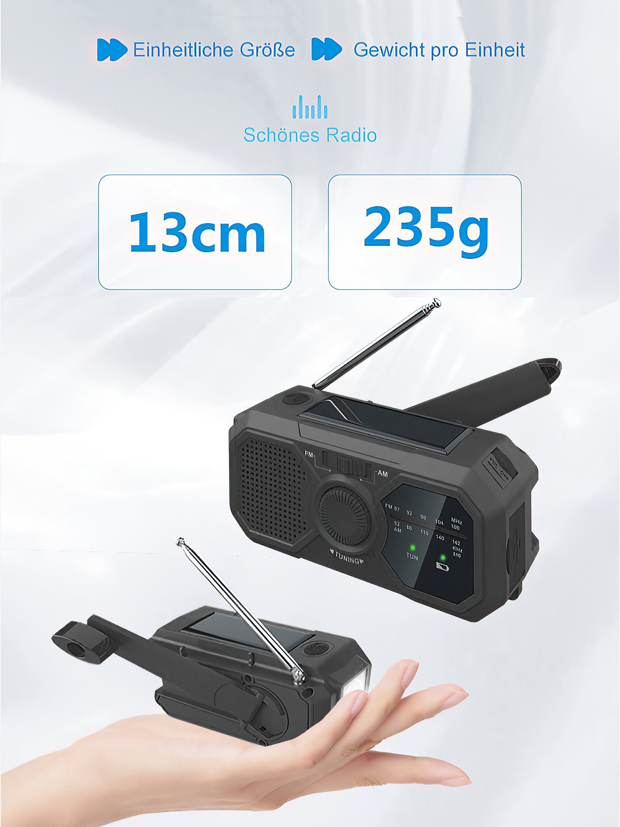 Tisoutec Solar Radio (Notstromversorgung, sOS-Alarm (USB), Digitalradio Dockingstation mit FM-Tuner,UKW-Radio, und (AF/FM) Kurbelradio) Kurbelradio Handkurbel; Ladefunktion (DAB) SOS