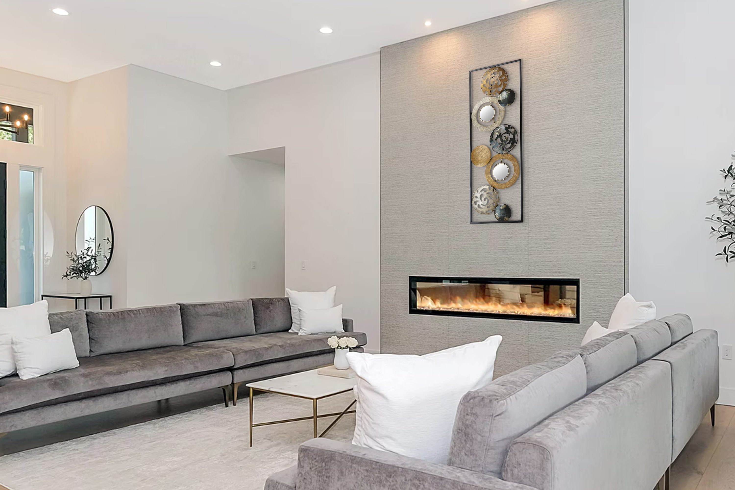 Kobolo Wandbild Metallbild Ringe und Kreise silber gold grau, mit Spiegel günstig online kaufen