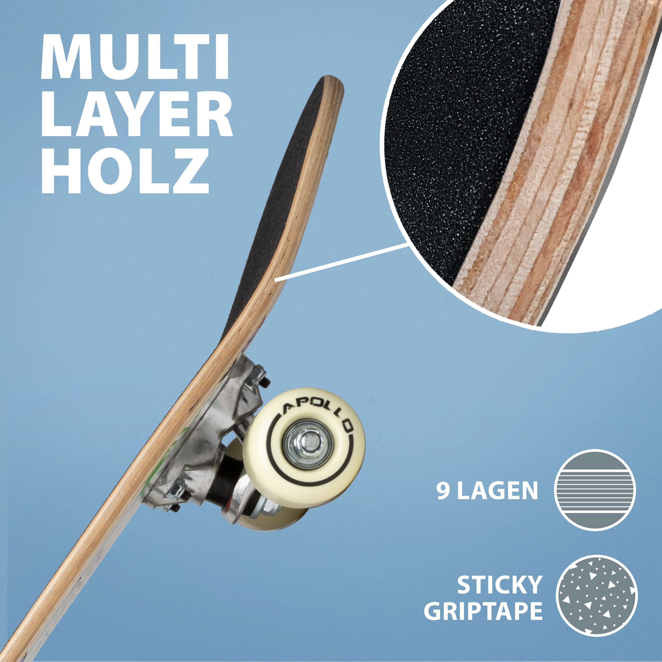 Apollo Skateboard Kinderskateboard 24" Kinder, Longboard, ABEC 3 und Aluminium Achsen