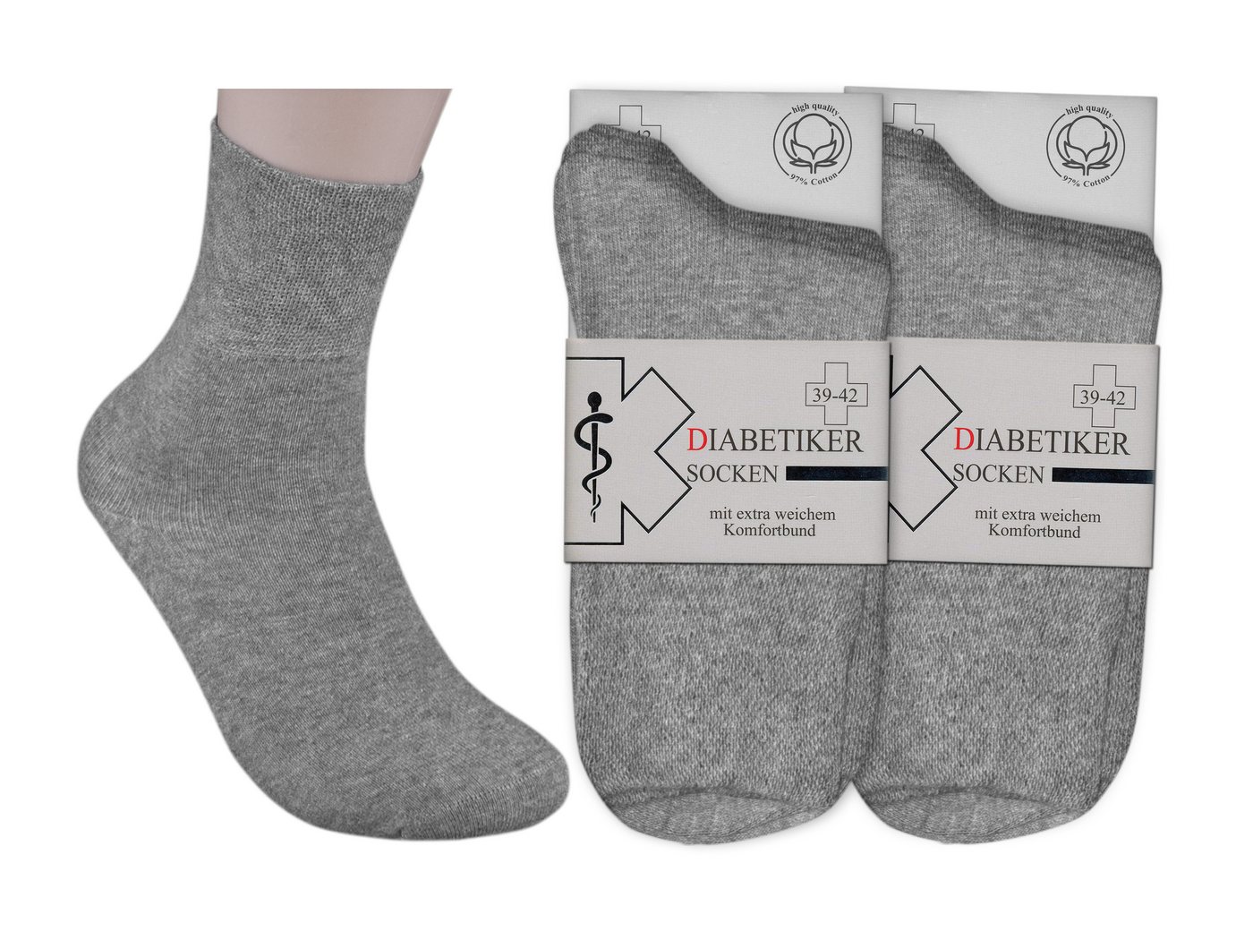 Die Sockenbude Diabetikersocken EXTRA (Bund, 6-Paar, grau beige schwarz) garantiert ohne Gummi