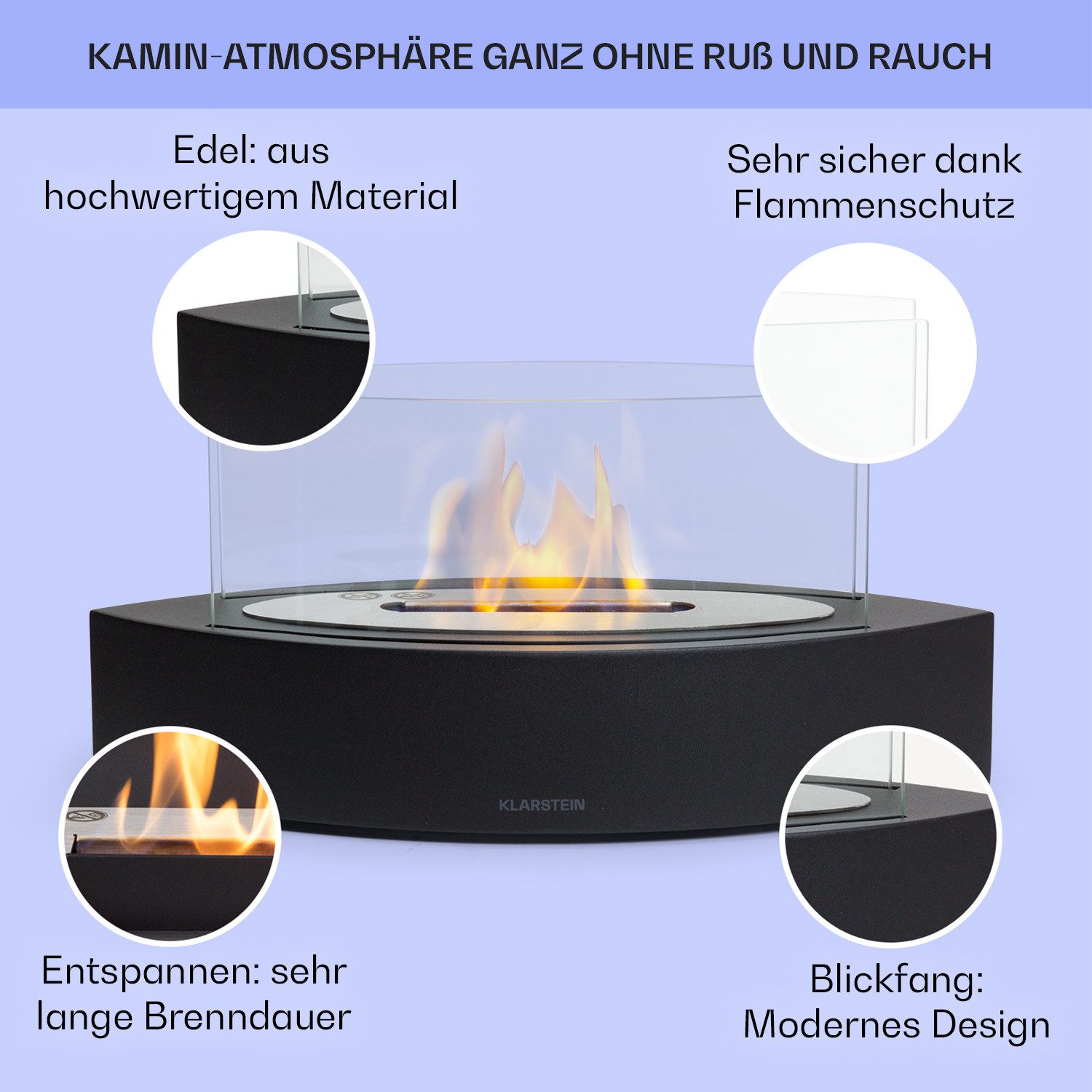 Klarstein Echtfeuer-Dekokamin Phantasma Curve Ethanol-Kamin (Set, Set), Eth günstig online kaufen