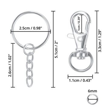 Belle Vous Rundstahlkette Schlüsselanhänger Ringe (180 Stück) für Basteln & Schmuck, Metall, Keychain Rings with Carabiner Hook (180 pcs)