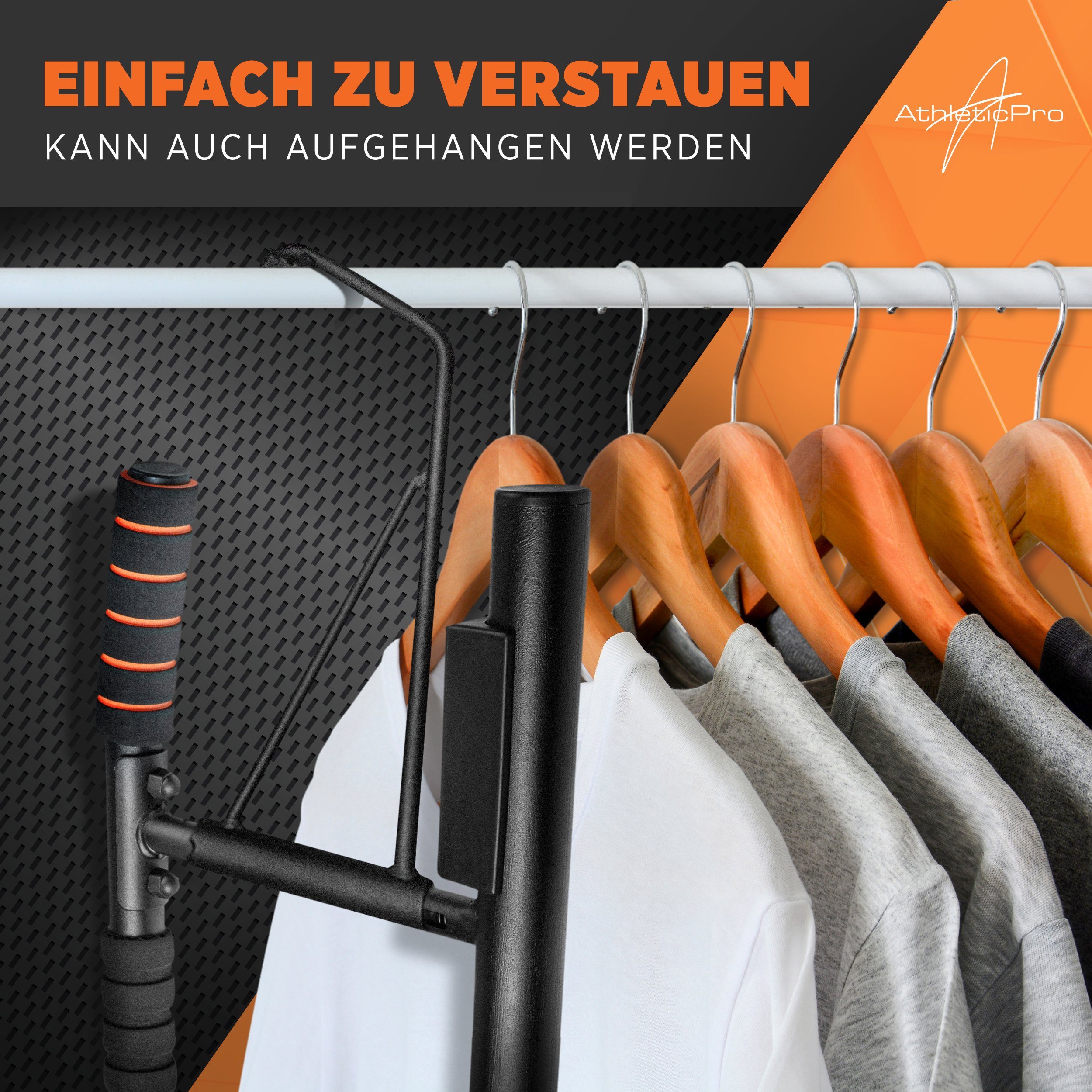 AthleticPro Klimmzugstange Türrahmen ohne Bohren, für Klimmzüge & Dips, bis 200kg belastbar, Extra hoch montierbar, inkl. Schaumstoffgriffe – Bild 5 von 5
