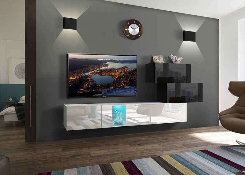 ROYAL24_MARKT Wohnwand 2024 - Luxus & Stil / Hochwertige Materialien für Wohnzimmer, (Komplett Set, 5-St., Premium - AN84), Premium Qualität - Elegantes Styling - Aktuell 2024 '