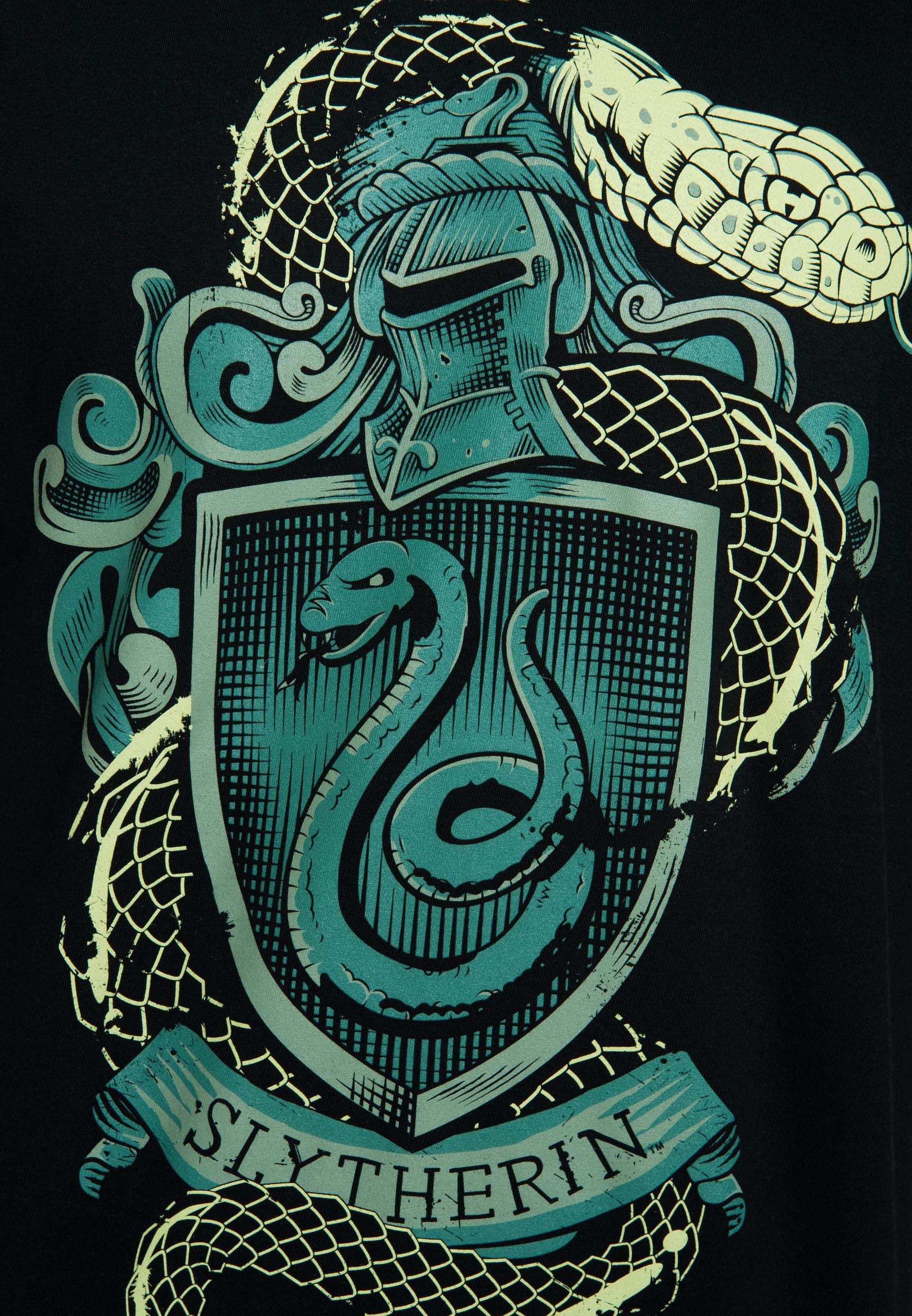 LOGOSHIRT T-Shirt Slytherin Logo coolem mit Frontdruck