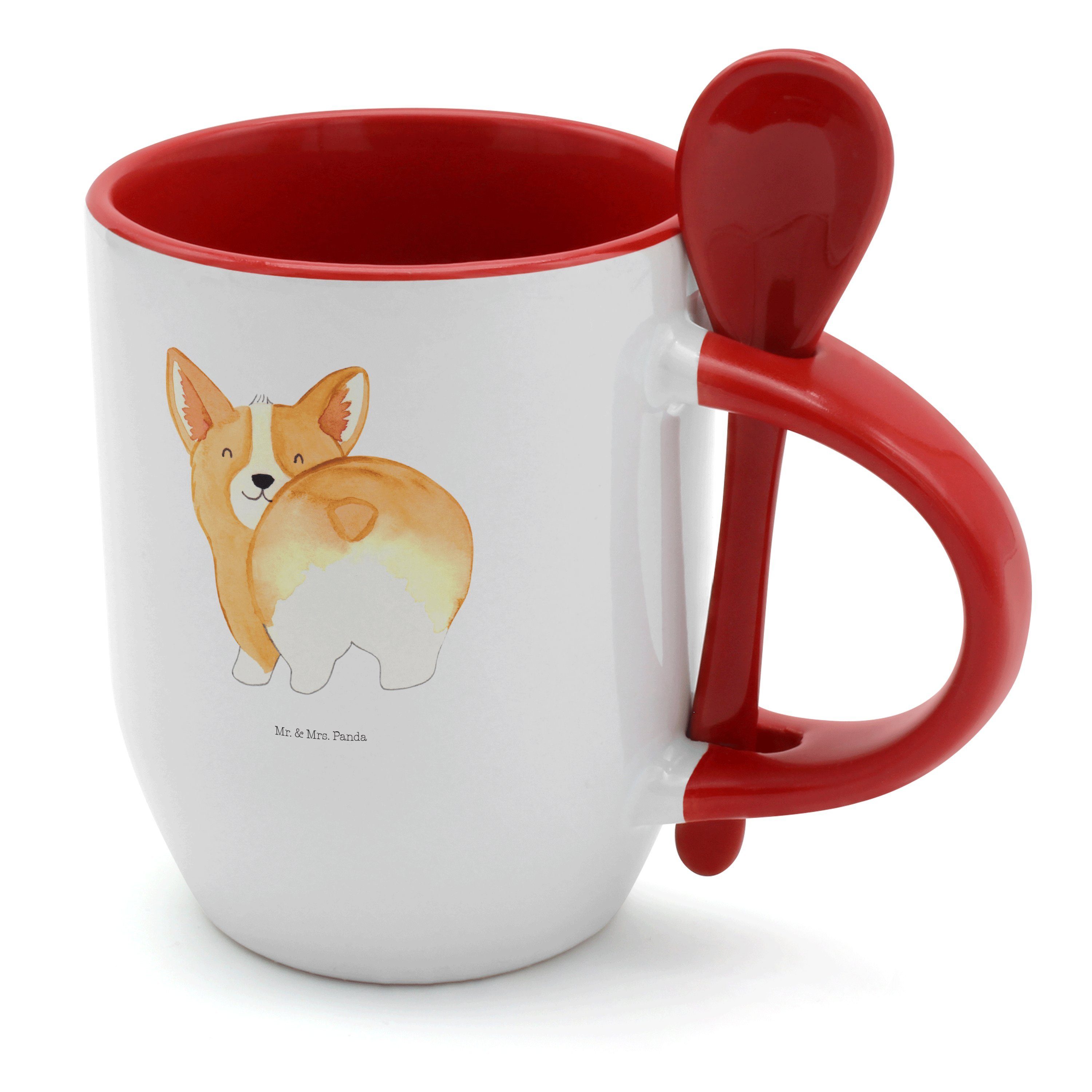 Löffel, Tasse Keramik - Po Hund, mit Weiß - Mrs. mit Mr. Corgie & Spruch, Tasse Tasse Geschenk, Panda