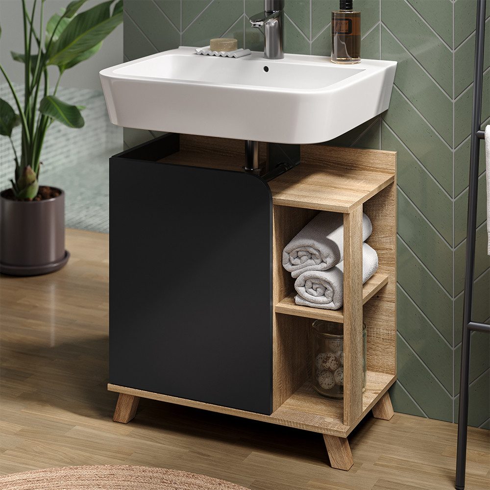 Vicco Waschbeckenunterschrank Karen, Sonoma/Anthrazit, 60 x 65 cm mit Tür und offenen Fächern (1-St) – Bild 5 von 5