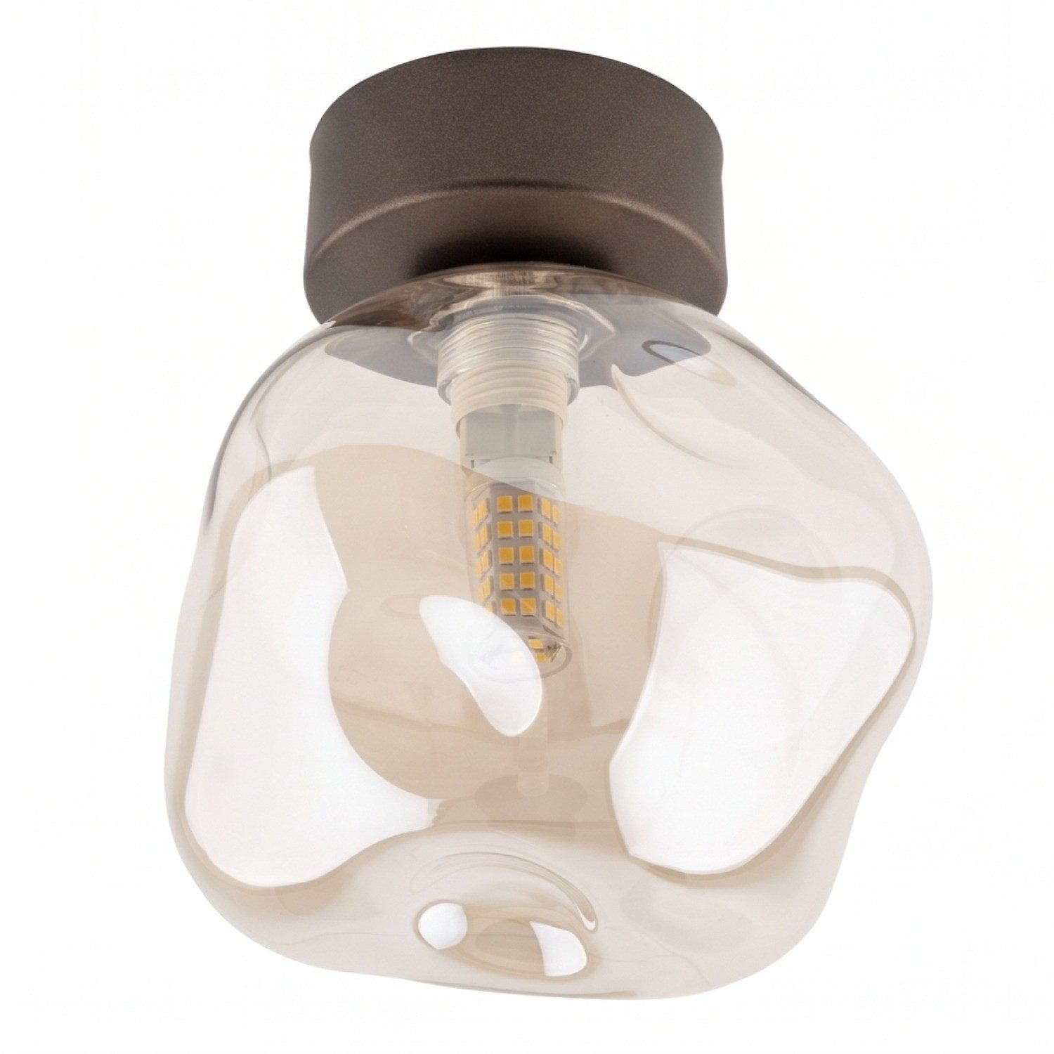 Licht-Erlebnisse Deckenleuchte UMERA, ohne Leuchtmittel, Rauchglas Metall Braun Cognac G9 rund Modern