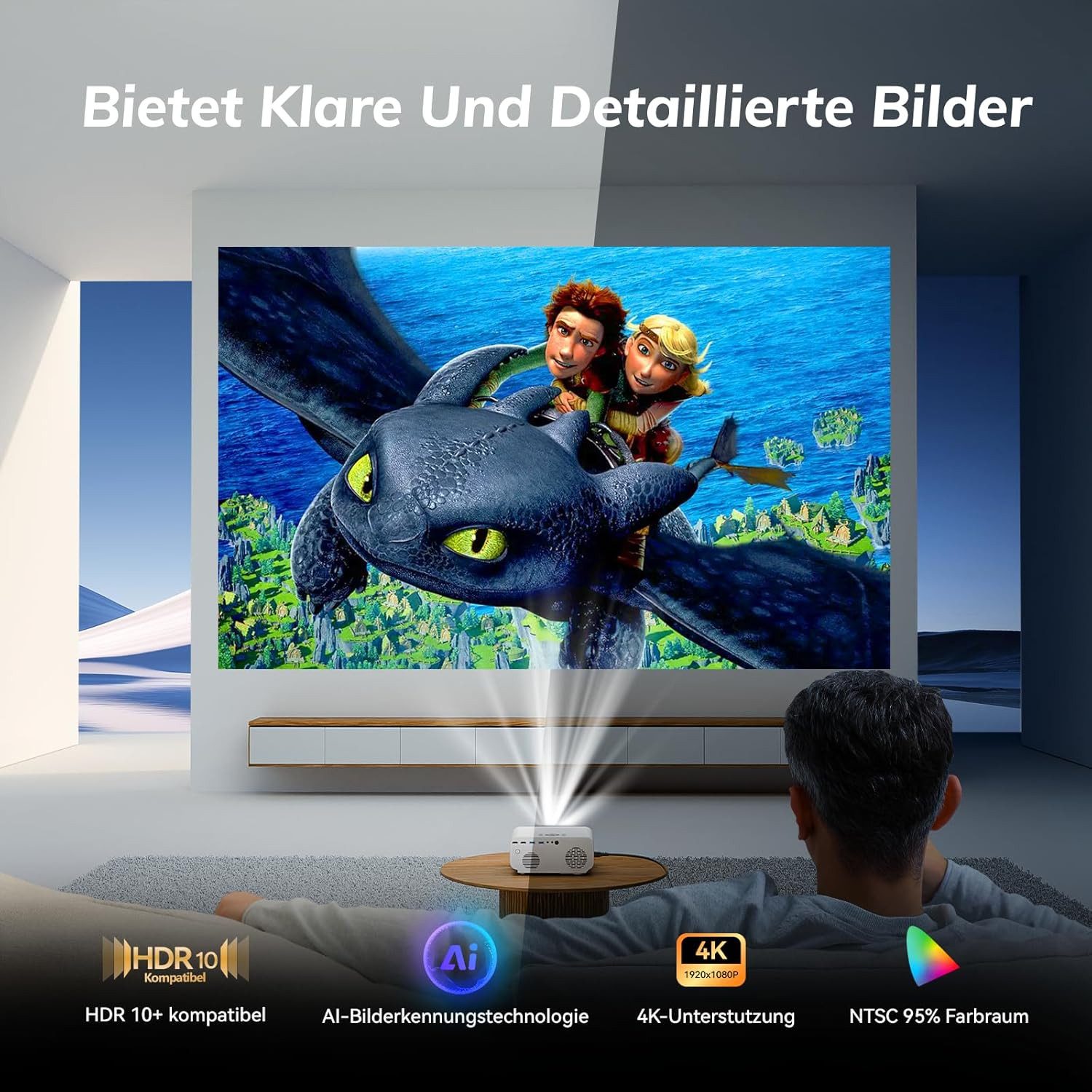ZOOMCAT ZOOMCAT C12 Beamer 4K Mit Netflix Zertifizierung Beamer (28000 lm, 28000 : 1, 3840x2160 px, Auto Fokus, Auto Trapezkorrektur, Auto Hindernisvermeidung) weiß