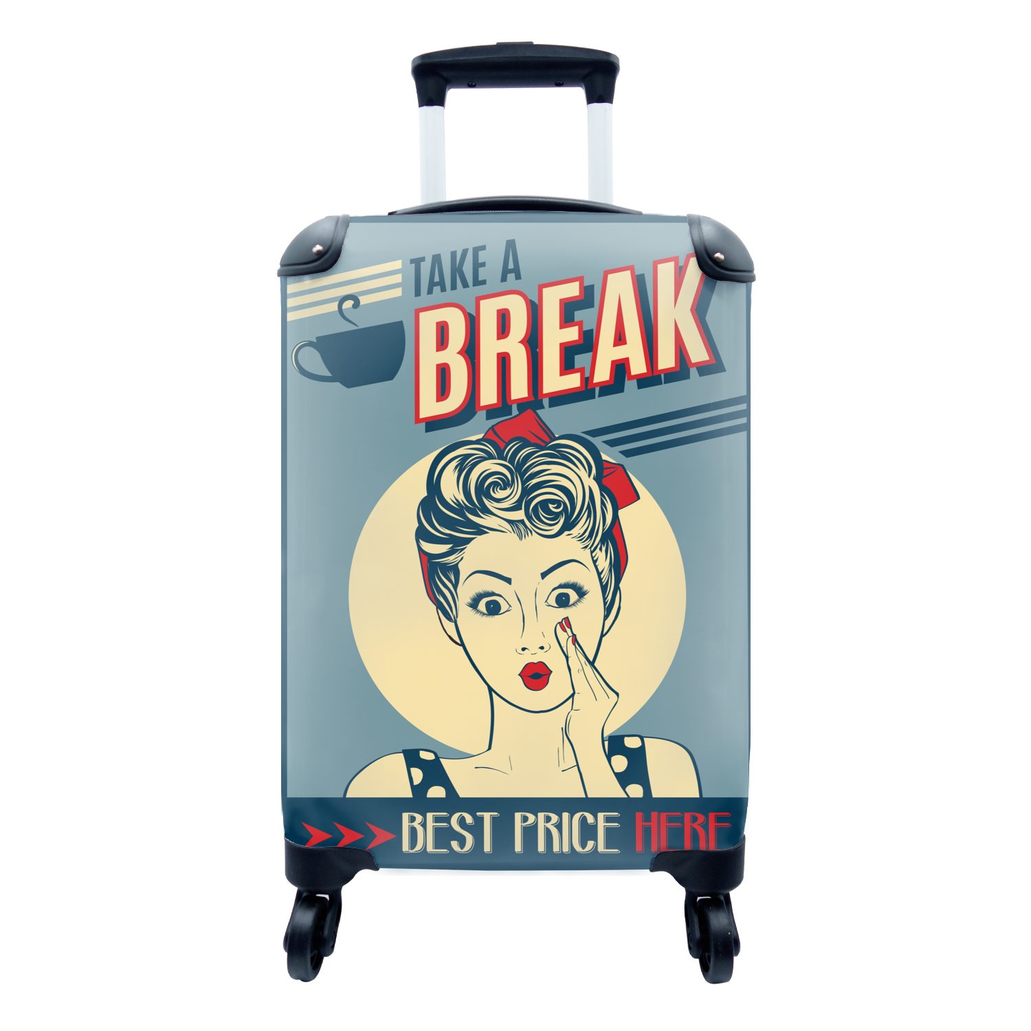 Ferien, für mit Trolley, - Reisetasche Zeichnung Reisekoffer Handgepäckkoffer Rollen, - Vintage 4 Handgepäck rollen, Frau MuchoWow Zitat, -