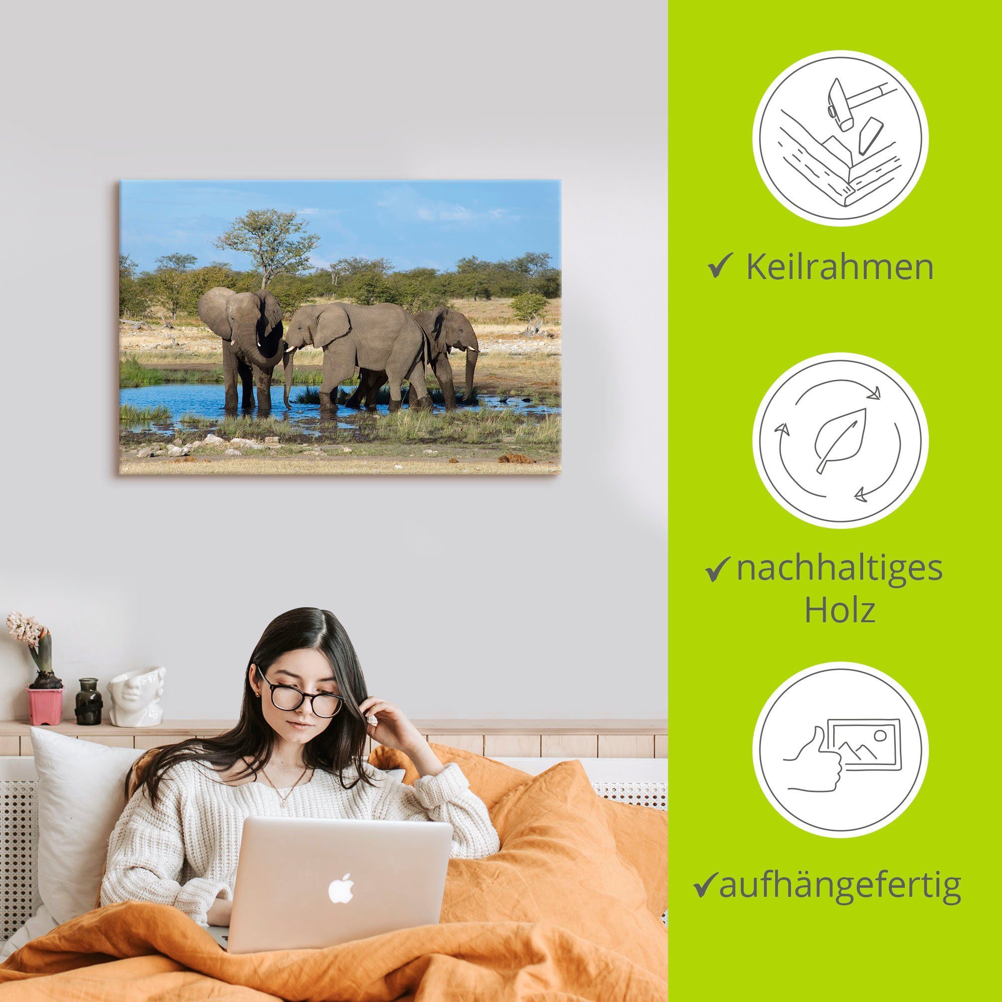 Artland St), Elefanten Poster EtoshaNationalpark, Elefant Wandbild Alubild, Bilder (1 oder als versch. Afrikanischer Leinwandbild, in Wandaufkleber Größen