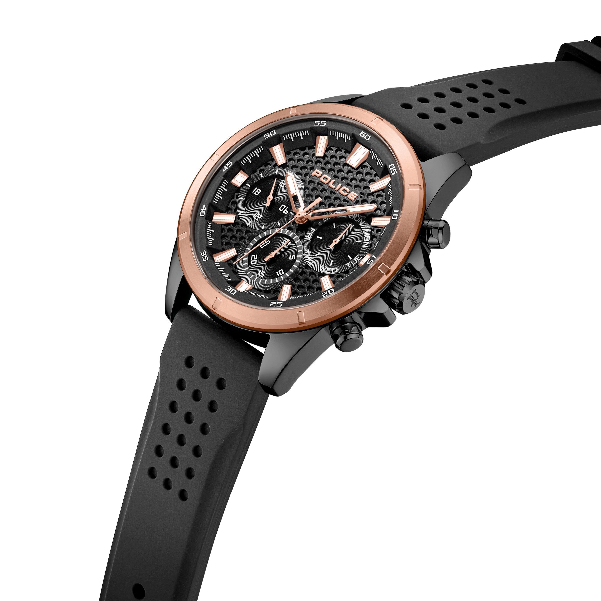 Police Quarzuhr Motion PEWJQ2204110, Armbanduhr, Herrenuhr, Silikonarmband, analog, Tag, Wochentag