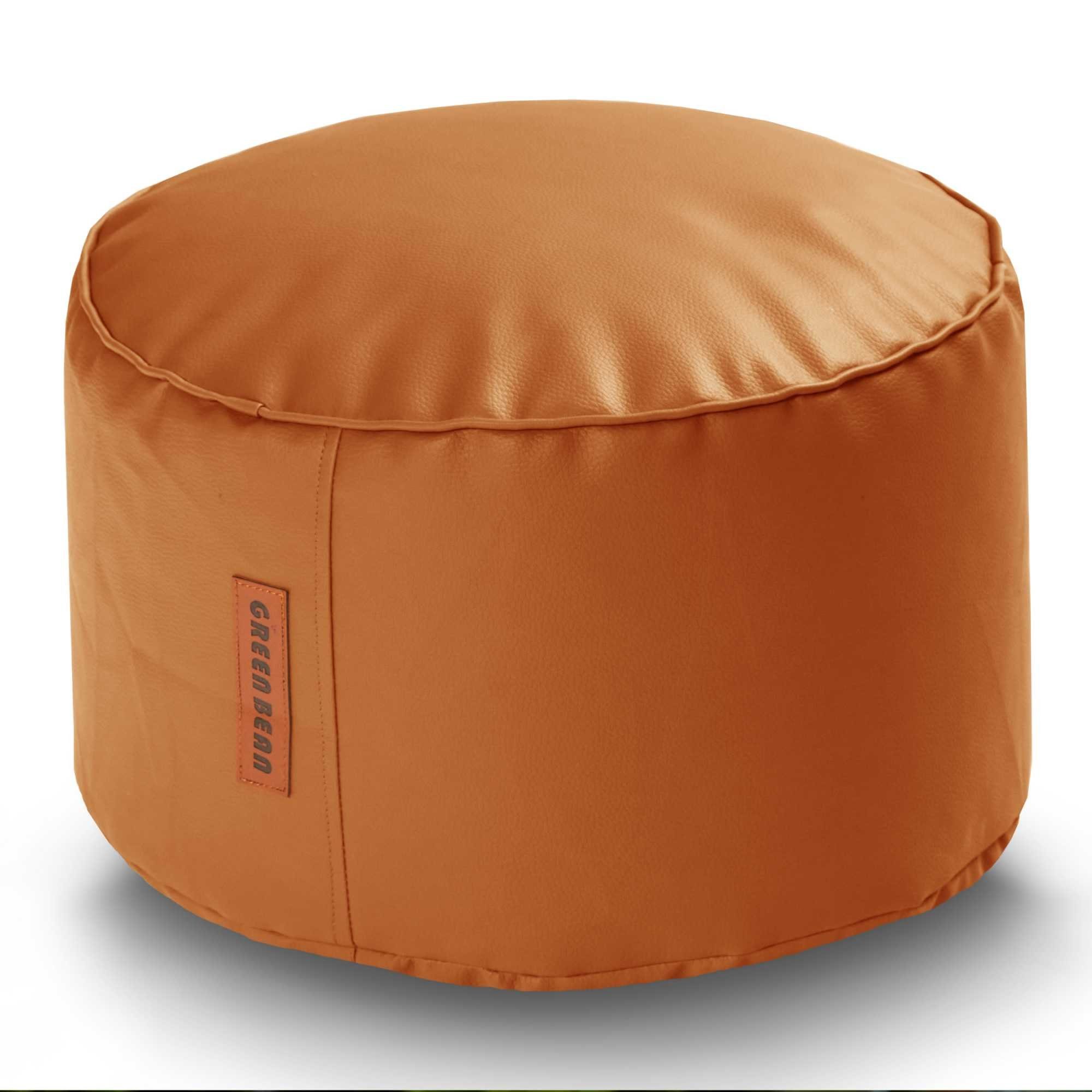 Green Bean Pouf runder Sitzpouf aus Kunstleder in 3 Farben (Indoor / Outdoor, abwaschbarer Oberfläche & EPS Perlen Füllung), Sitzwürfel Sitzkissen Hocker Sitzhocker Cognac