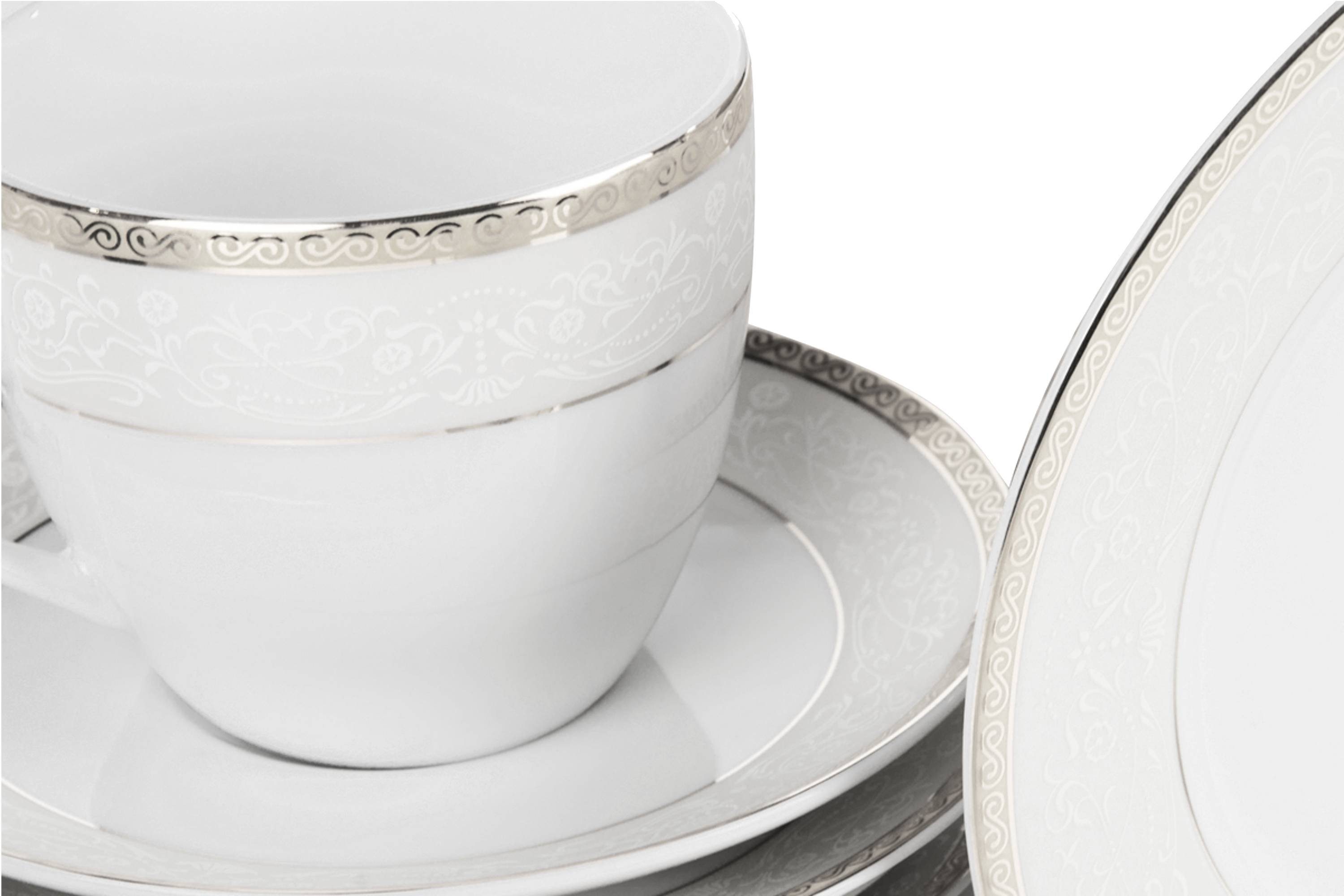 KONSIMO® Kaffeeservice AGAWA Tasse Untertasse Dessertteller Teeservice (18-tlg), 6 Personen, Porzellan, Elegant-Stil, rund