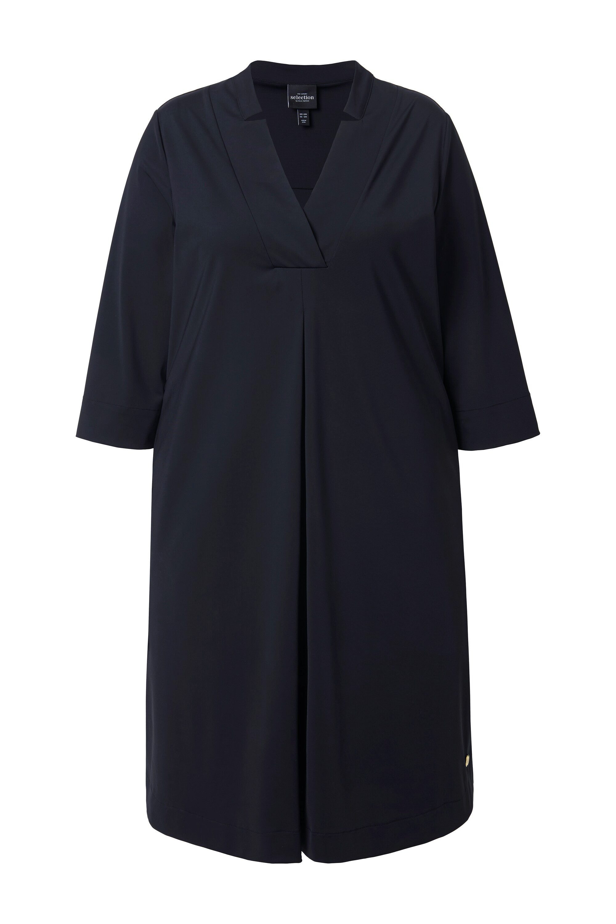 Ulla Popken Midikleid Kleid A-Linie Kelchkragen V-Ausschnitt 3/4-Arm günstig online kaufen