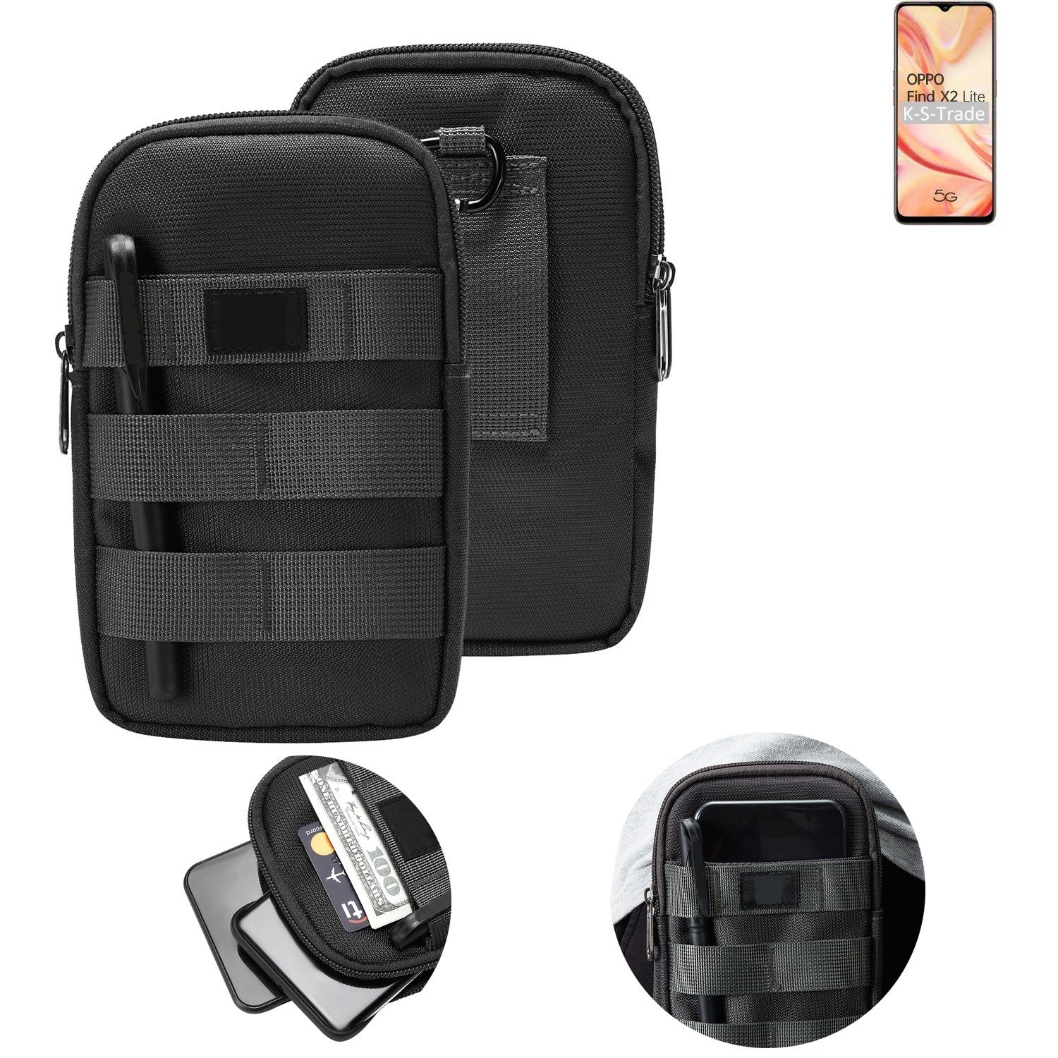 K-S-Trade Handyhülle für Oppo Find X2 Lite, Holster Gürtel Tasche Handy Tasche Schutz Hülle dunkel-grau viele