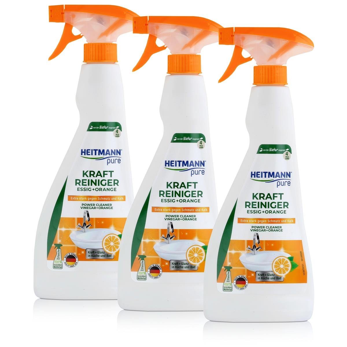 HEITMANN Heitmann Kraft-Reiniger Essig+Orange 500ml entfernt Schmutz und Kalk (Badreiniger