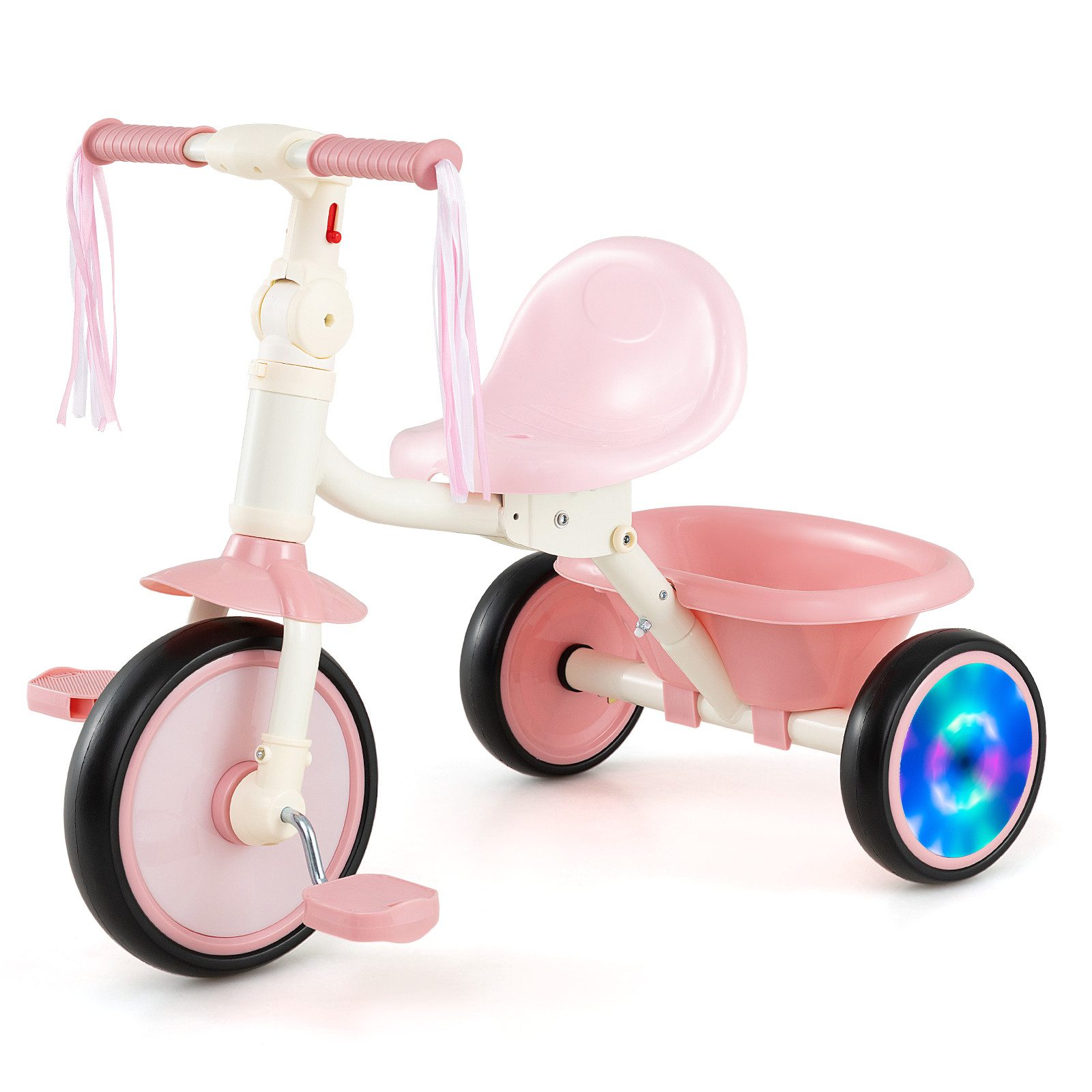 COSTWAY Kinderfahrrad mit leuchtende Räder & 3-fach verstellbarem Sitz, Dreirad für Kinder im Alter von 3 bis 5 Jahren