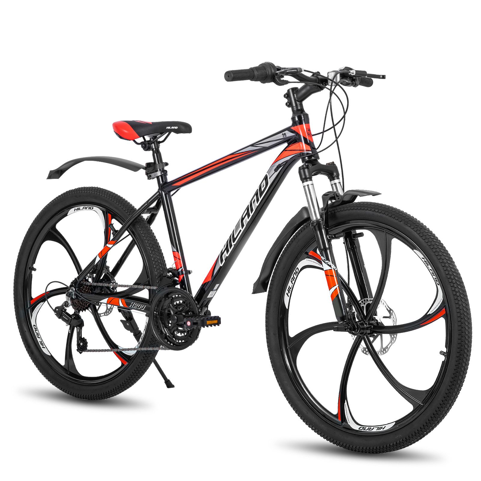 HILAND Mountainbike 26 Zoll Mountainbike MTB für Jugendliche Fahrrad Herren Damen Jungen, mit Aluminiumrahmen Scheibenbremse Federgabel 6 Speichenräder
