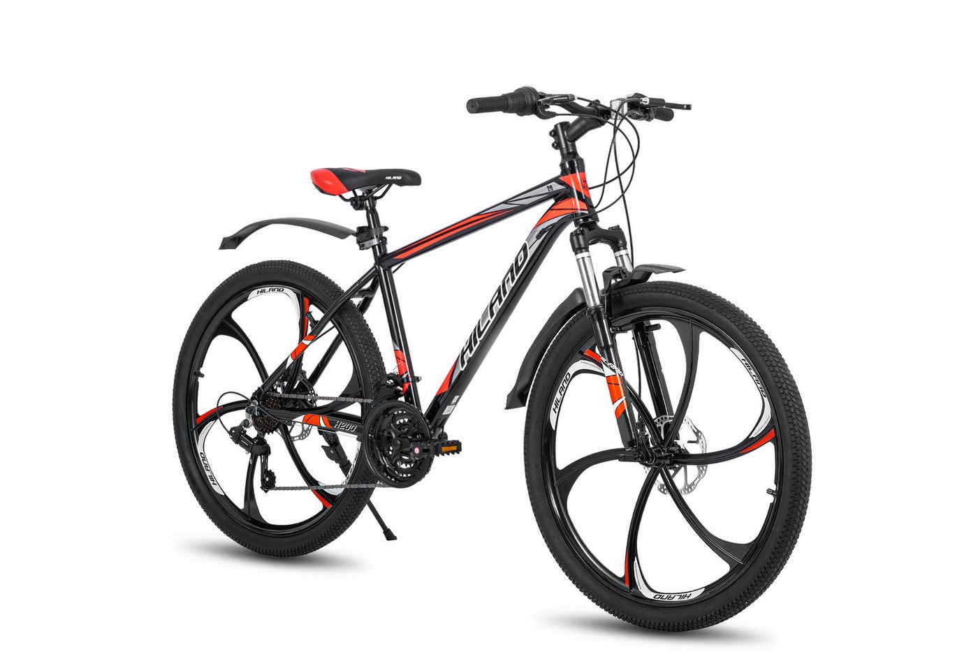 HILAND Mountainbike 26 Zoll Mountainbike MTB für Jugendliche Fahrrad Herren Damen Jungen, mit Aluminiumrahmen Scheibenbremse Federgabel 6 Speichenräder