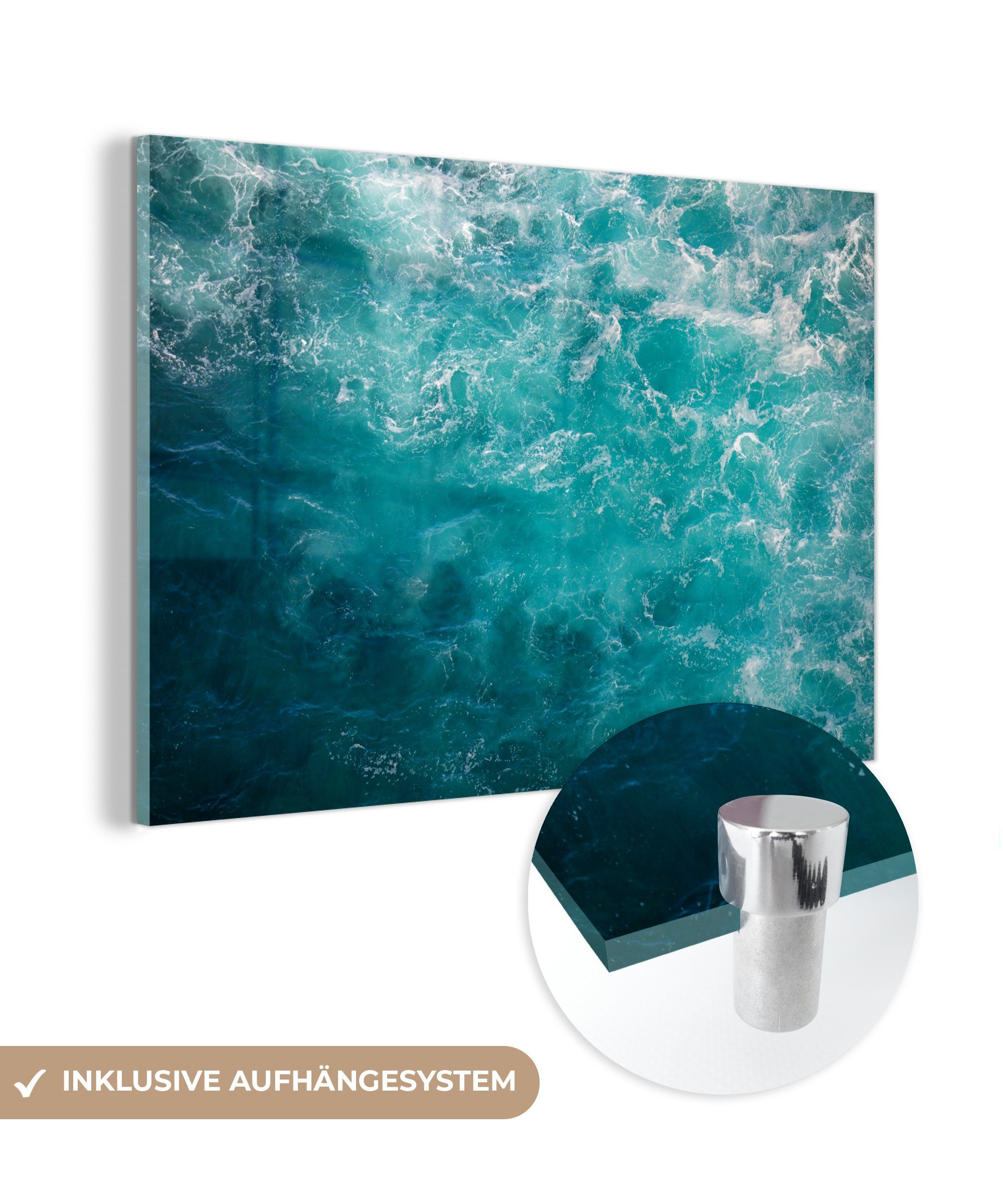 MuchoWow Acrylglasbild Meer - Wasser - Türkis, (1 St), Glasbilder - Bilder auf Glas Wandbild - Foto auf Glas - Wanddekoration