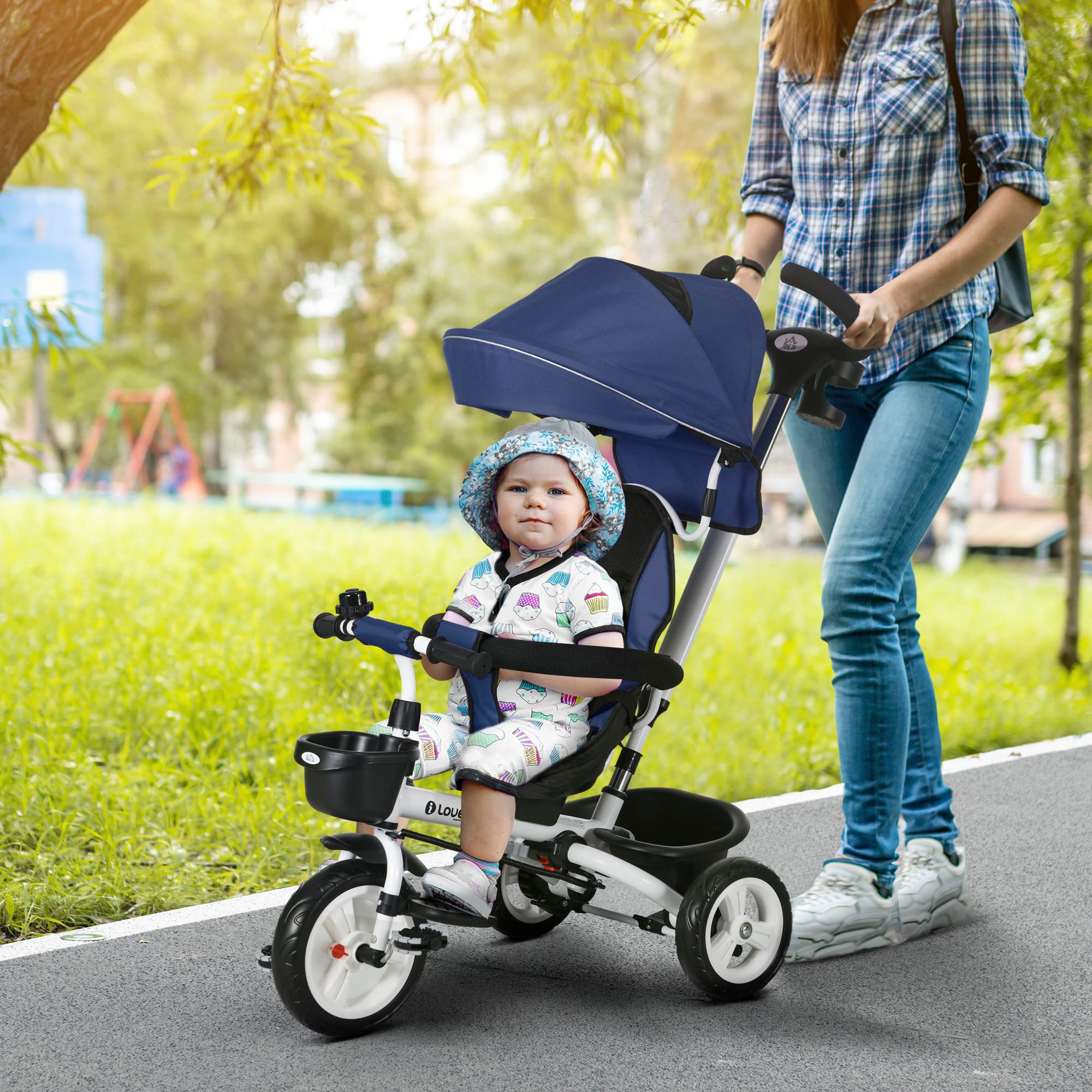 HOMCOM Dreirad Kinderdreirad mit Sicherheitsgurt, Schubstange, günstig online kaufen