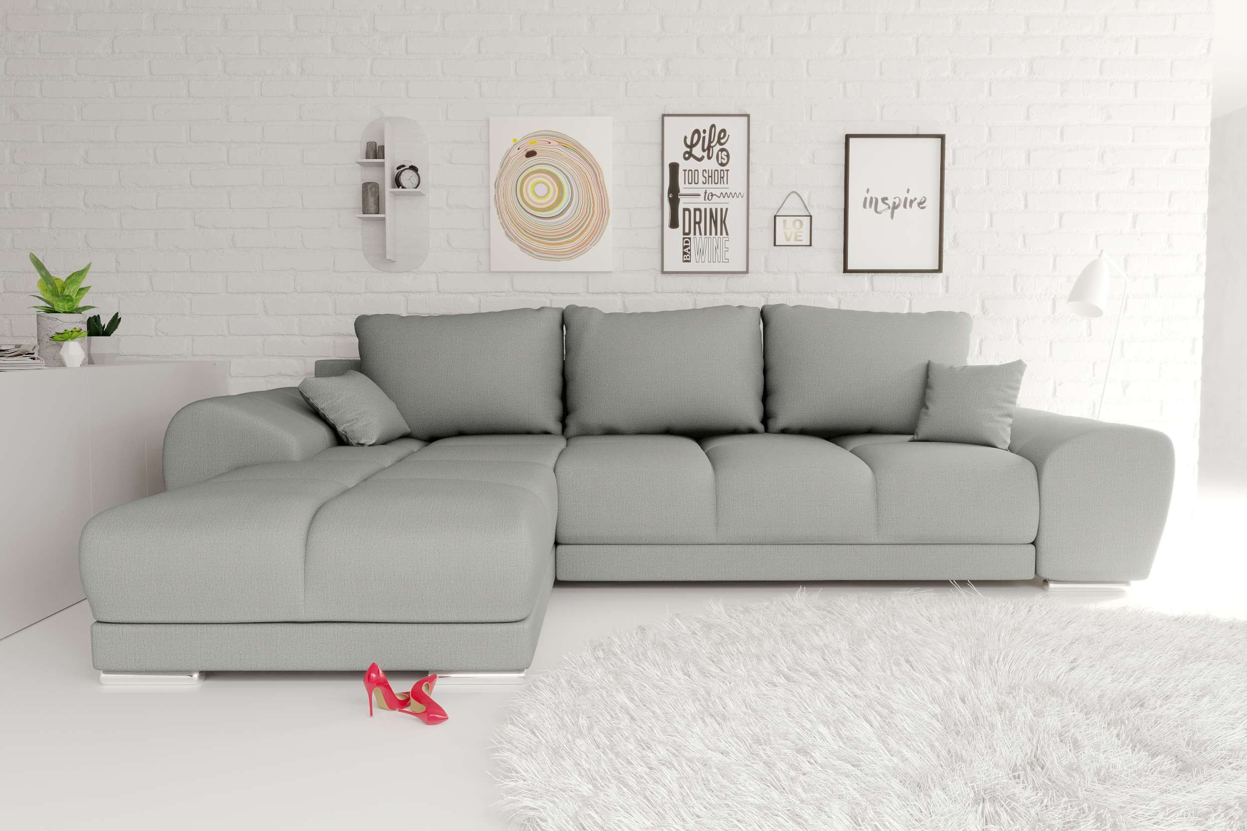 99rooms Ecksofa Antalya, Sofa L-Form, Eckcouch, mit abnehmbaren Kissen, Schlaffunktion, Velours MONOLITH