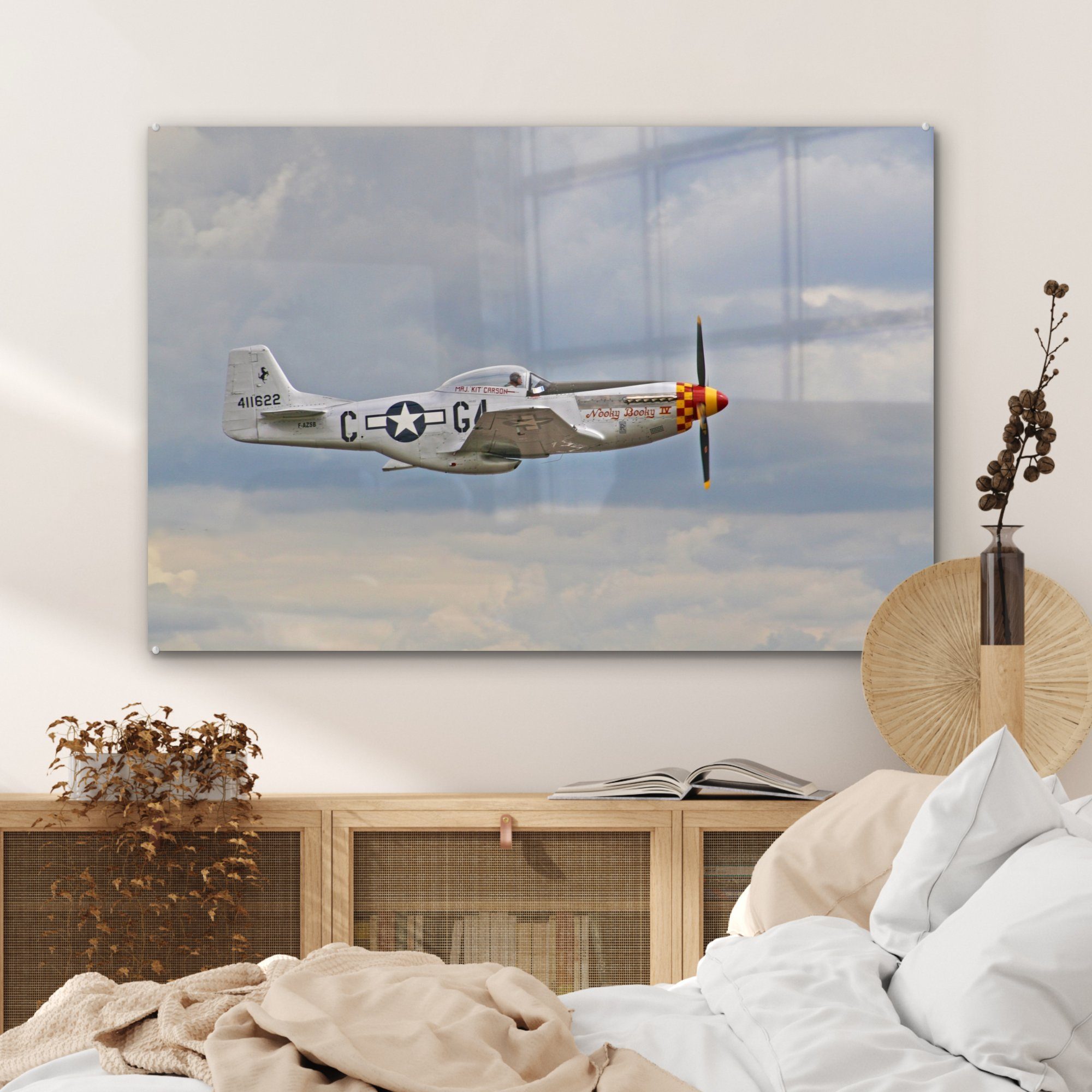 MuchoWow & Acrylglasbilder (1 St), Schlafzimmer Fliegen Flugzeuge Wolken, - Wohnzimmer - Acrylglasbild