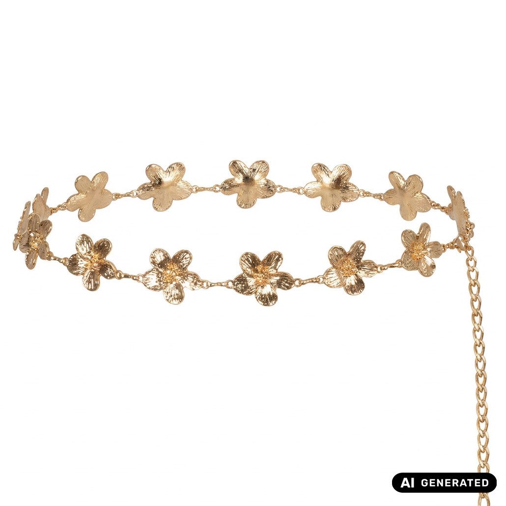 P.S. Schuhmacher Hüftgürtel Kettengürtel Blumen gold