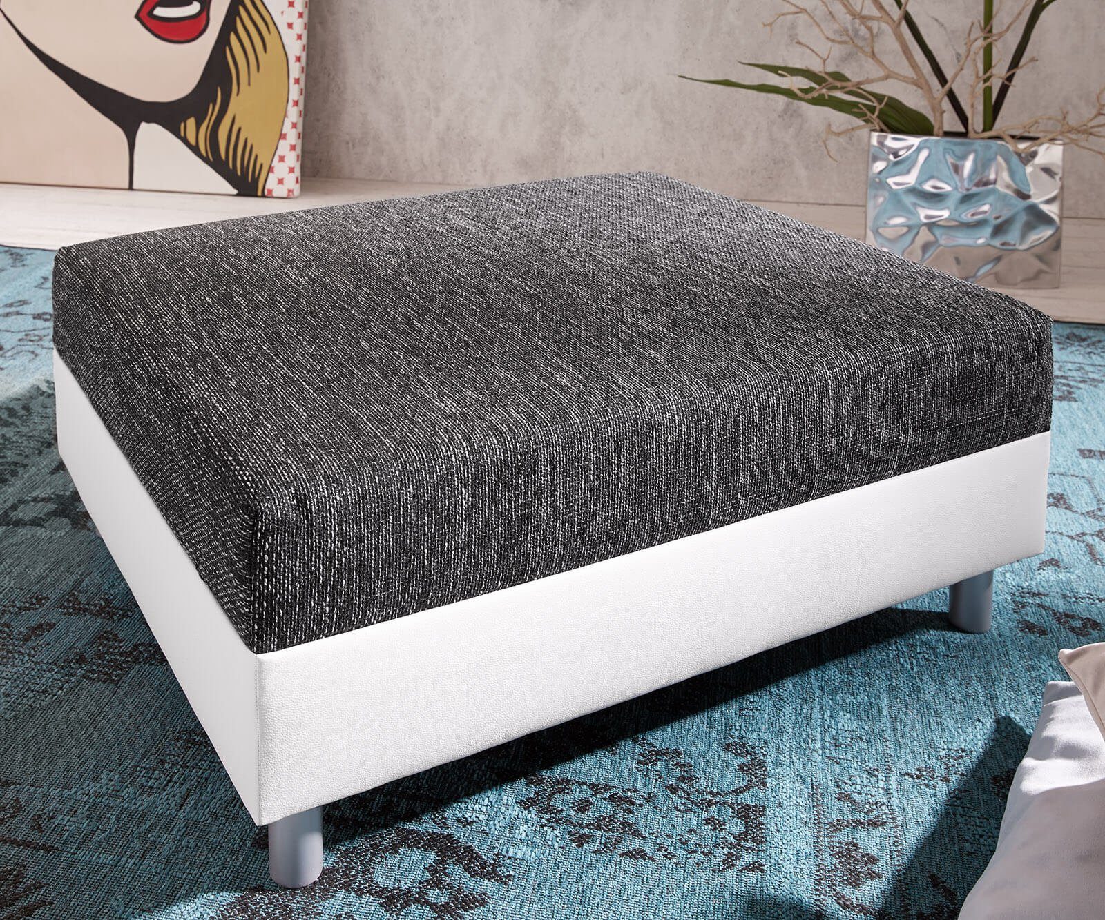 DELIFE Hocker Clovis, Weiss Schwarz B98 x T83 Strukturstoff Sitzhocker günstig online kaufen