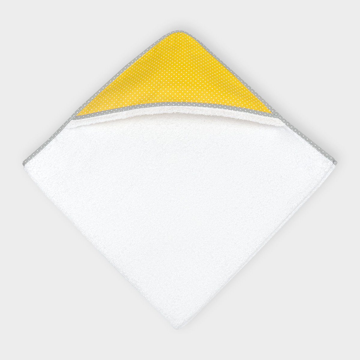 KraftKids Kapuzenhandtuch weiße Punkte auf Gelb, 100% Baumwolle, extra dickes und weiches Frottee, eingefasst mit Schrägband