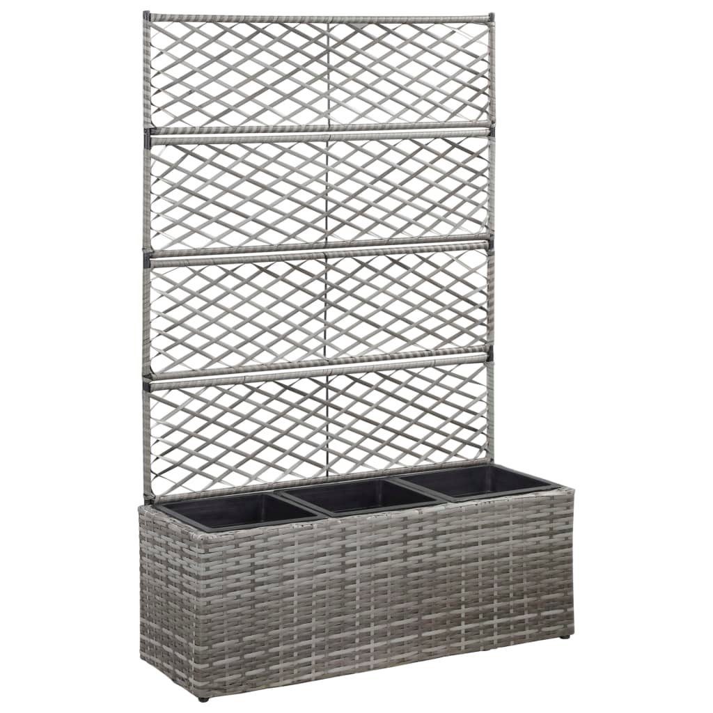 vidaXL Hochbeet Hochbeet mit Rankgitter 3 Töpfe 83×30×130cm Poly Rattan Grau (1 St)