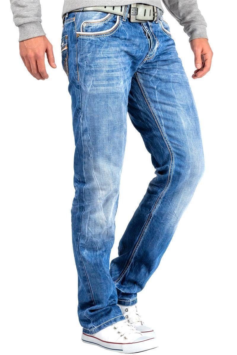 Cipo & Stonewashed mit Regular-fit-Jeans Ziernaht Effekt Baxx weißer BA-C0595 Hose