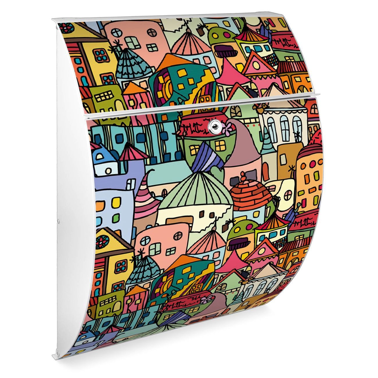 banjado Wandbriefkasten Stahl Funky Town (Wandbriefkasten witterungsbeständig, pulverbeschichtet), 33,5 x 46 x 13 cm