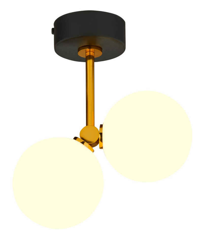 Licht-Erlebnisse Deckenleuchte OROGON, ohne Leuchtmittel, Messing Glas G9 in Schwarz Weiß Gold 2-flammig rund Kugel Schirm