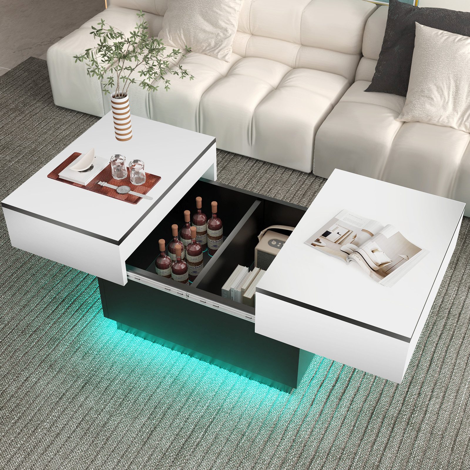 oyajia Couchtisch Wohnzimmertisch Hochglanz mit LED günstig online kaufen