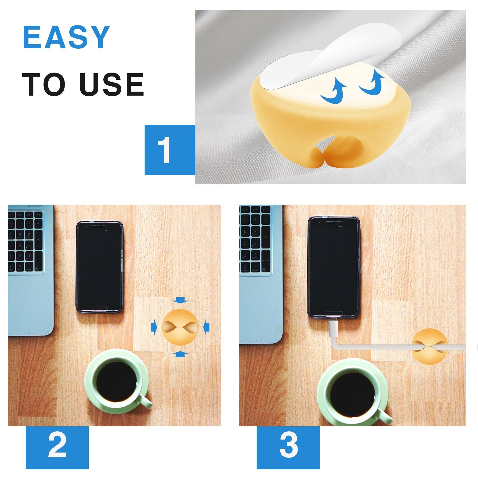 TPFNet Kabelführung CableDrop - Kabeldurchführung - Kabelclips - Kabelhalter (1-St., Kabelmanagement Cable Clip - Selbstklebend - Kabel Organizer Set), für Schr – Bild 3 von 5